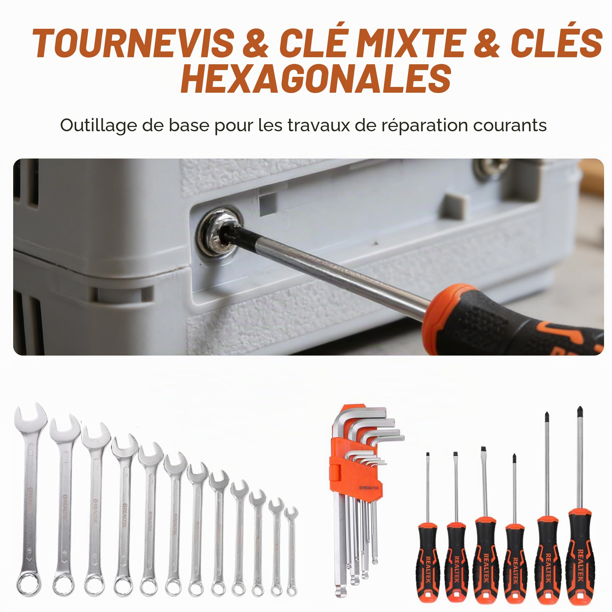 REALTEK Caisse a Outil, Boite a Outils Complete 100 pièces, Malette Outils