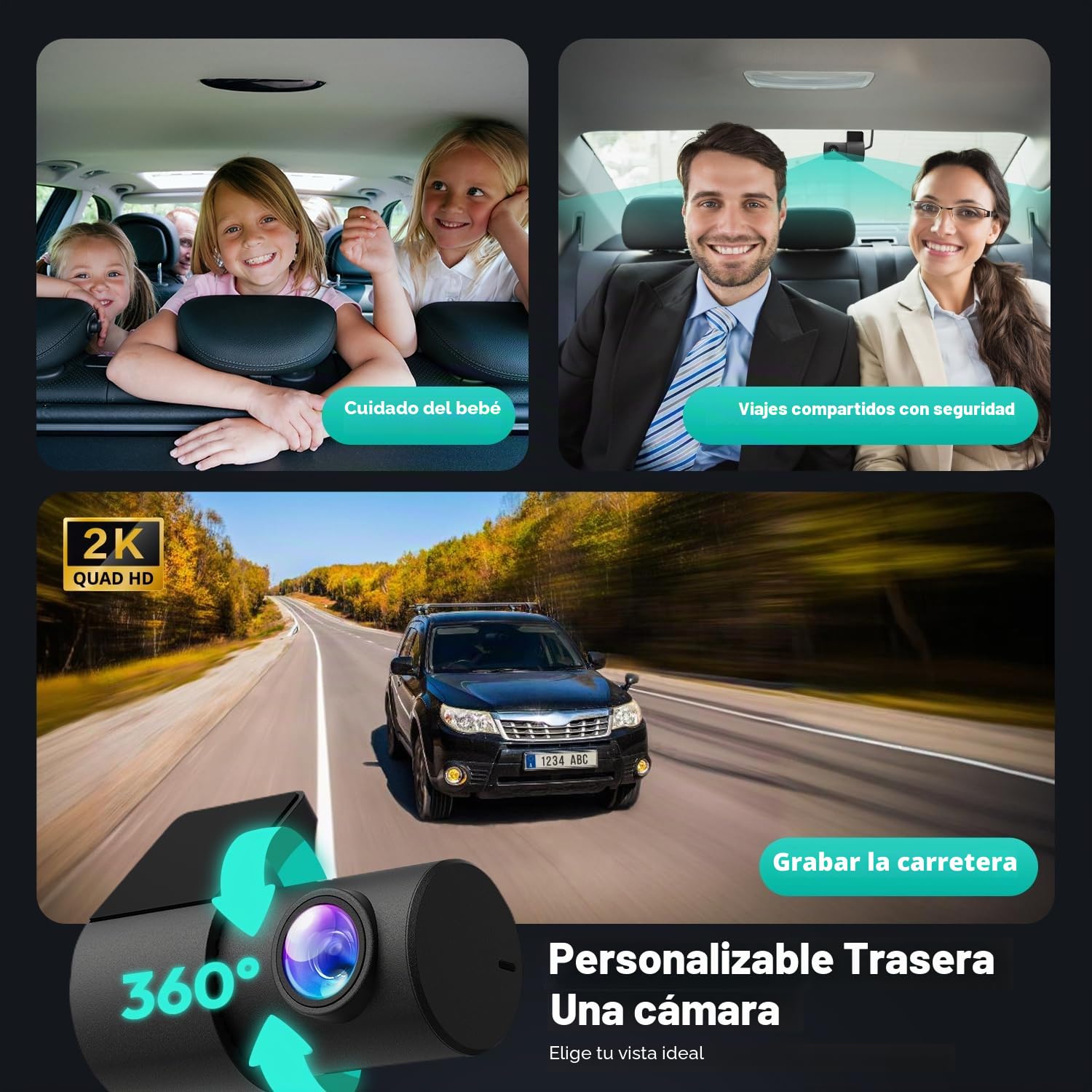 BOTSLAB Starvis 4K - Cámara de salpicadero para coche (parte delantera y trasera, WiFi, GPS, ADAS, control por voz, tarjeta gratuita de 64 GB, visión nocturna, WDR, IPS de 2,45", vigilancia de