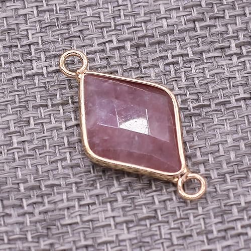 Miniatura 7 de LHJ 6 piezas de conectores colgantes de piedra natural rombo, dijes de eslabones de piedra mixta, cristal de ágata para hacer joyas, collar y