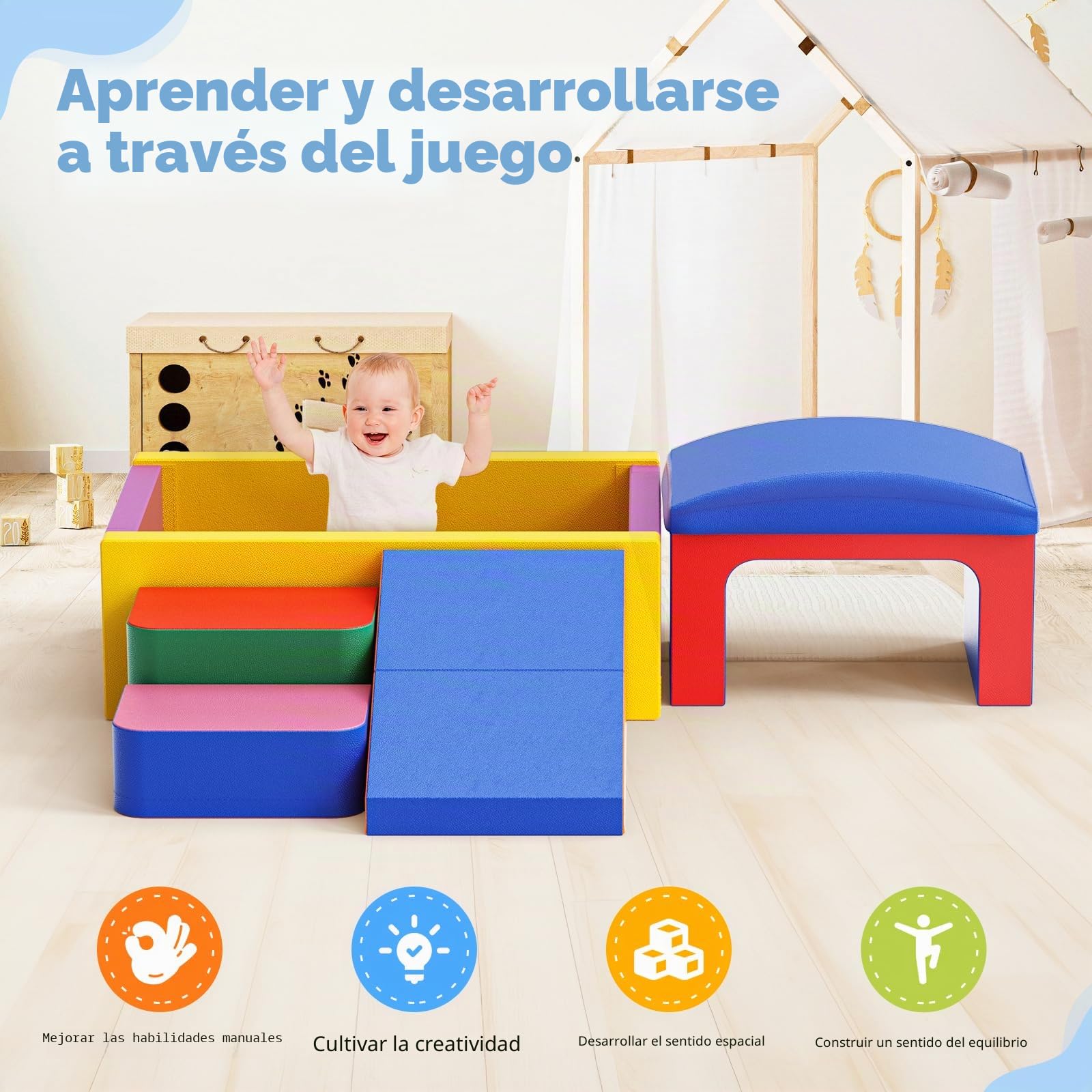 Bloques de Construcción de Espuma para Niños, Grandes Bloques de Construcción de Espuma Gigantes para Niños, Juguetes Educativos Preescolares para Gatear y Escalar (Arcoiris-Piscina Bolas)