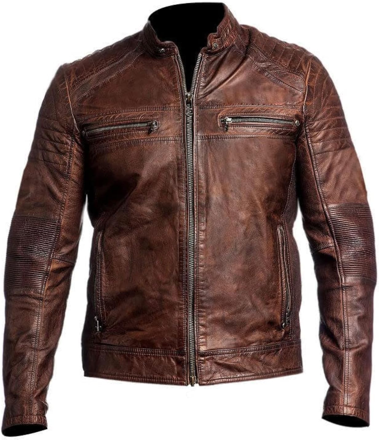 DECIMAL Men's Black & BROWN Genuine Lambskin Leather Biker Jacket VINTAGE REAL MOTORCYCLE JACKETS FOR MEN