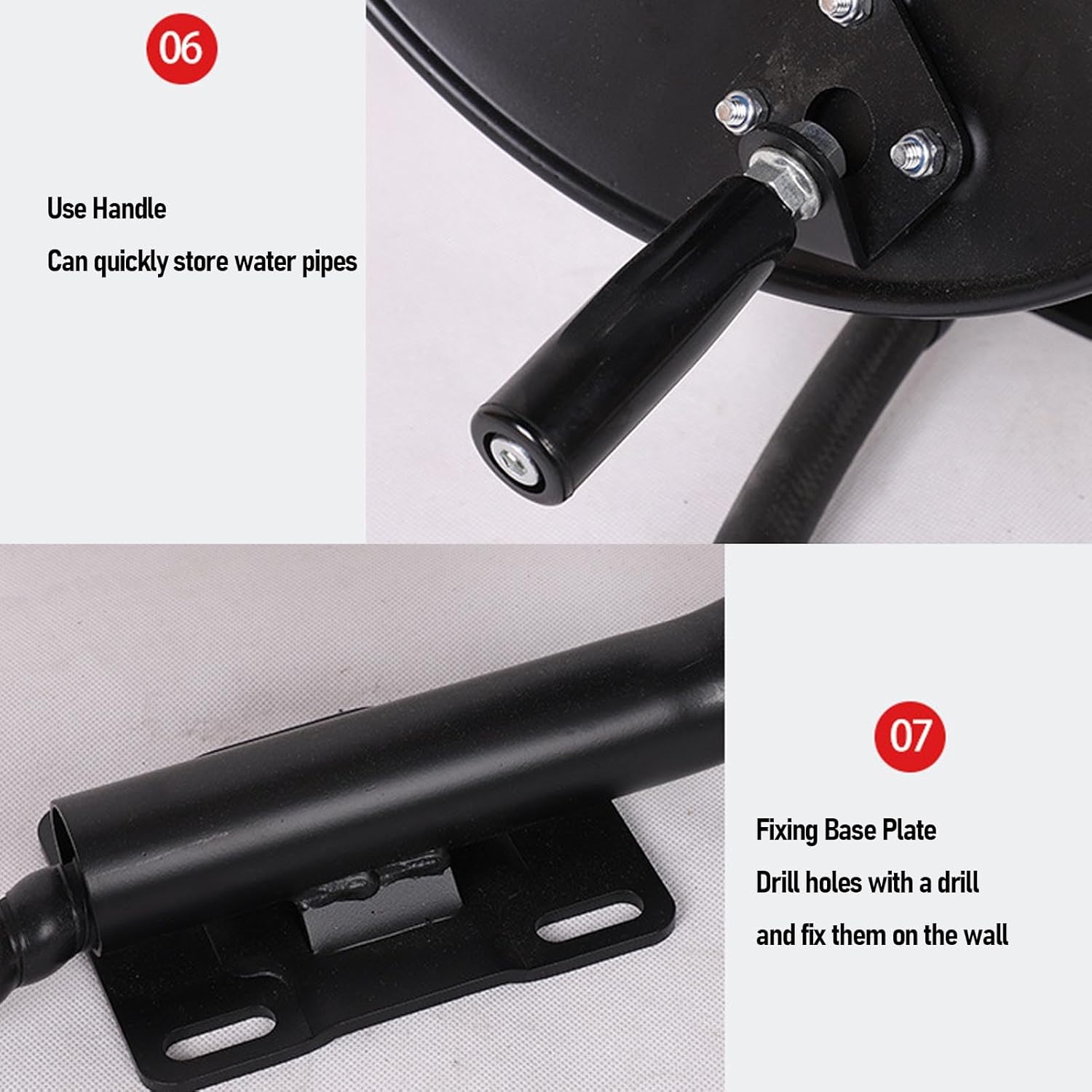 BAFOVY Pressure Washer Hose Reel 164FT 4000 PSI, Heavy Duty Wall Mounted Manual Crank Reel with 3/8in Connector Lockable Rotation for Power Washer Storage Alloy Steel