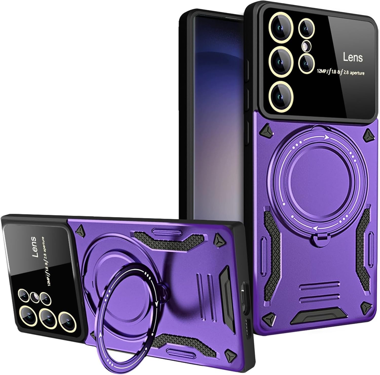 Slim Magnetic Ring Stand Case for Samsung Galaxy S26/S26 Plus/S26 Ultra, All-Inclusive Lens Protection, Shockproof & Non-Slip Cover(Purple,S26)