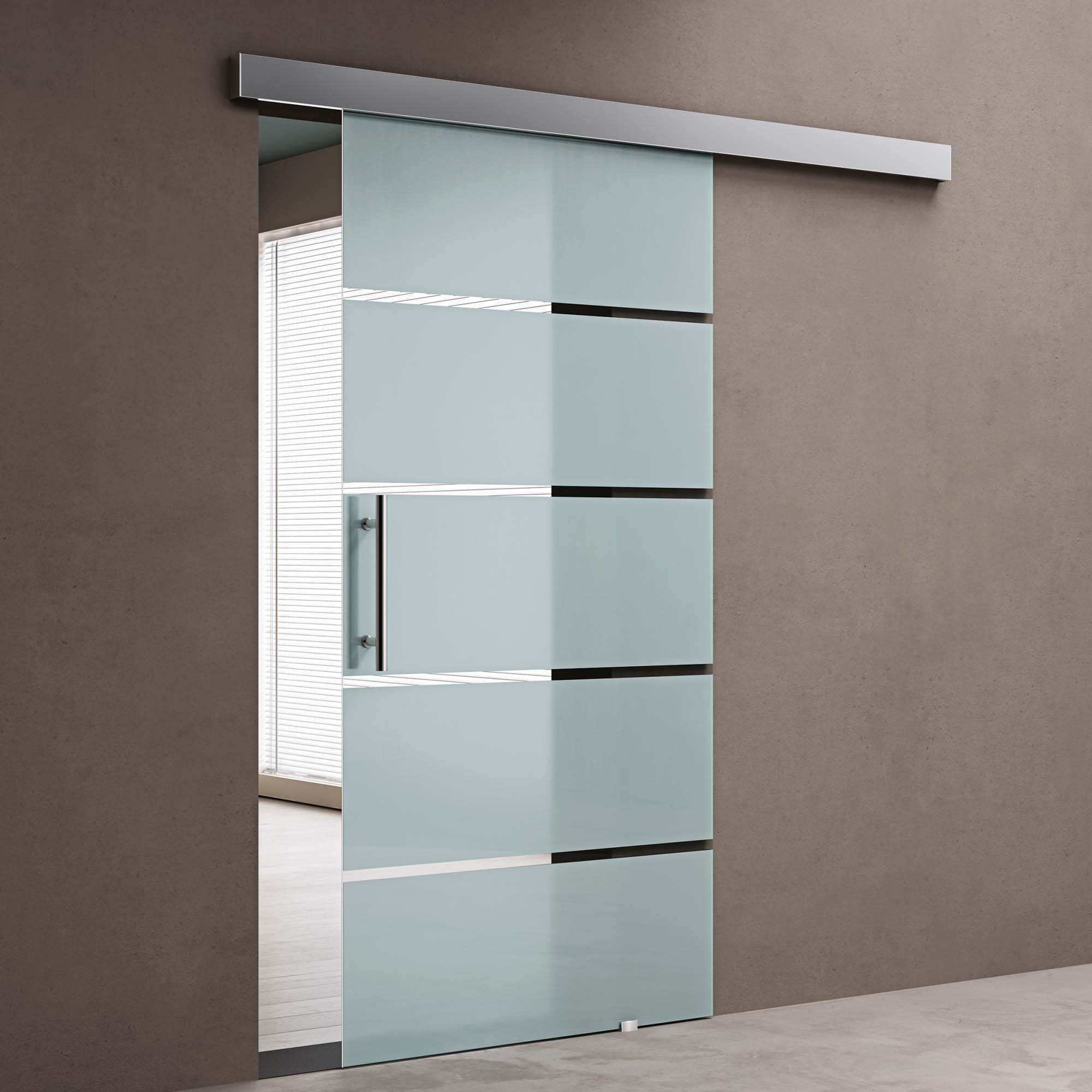 doporro Glasschiebetür Komplettset Softclose 77,5x205cm Milchglas-Streifen