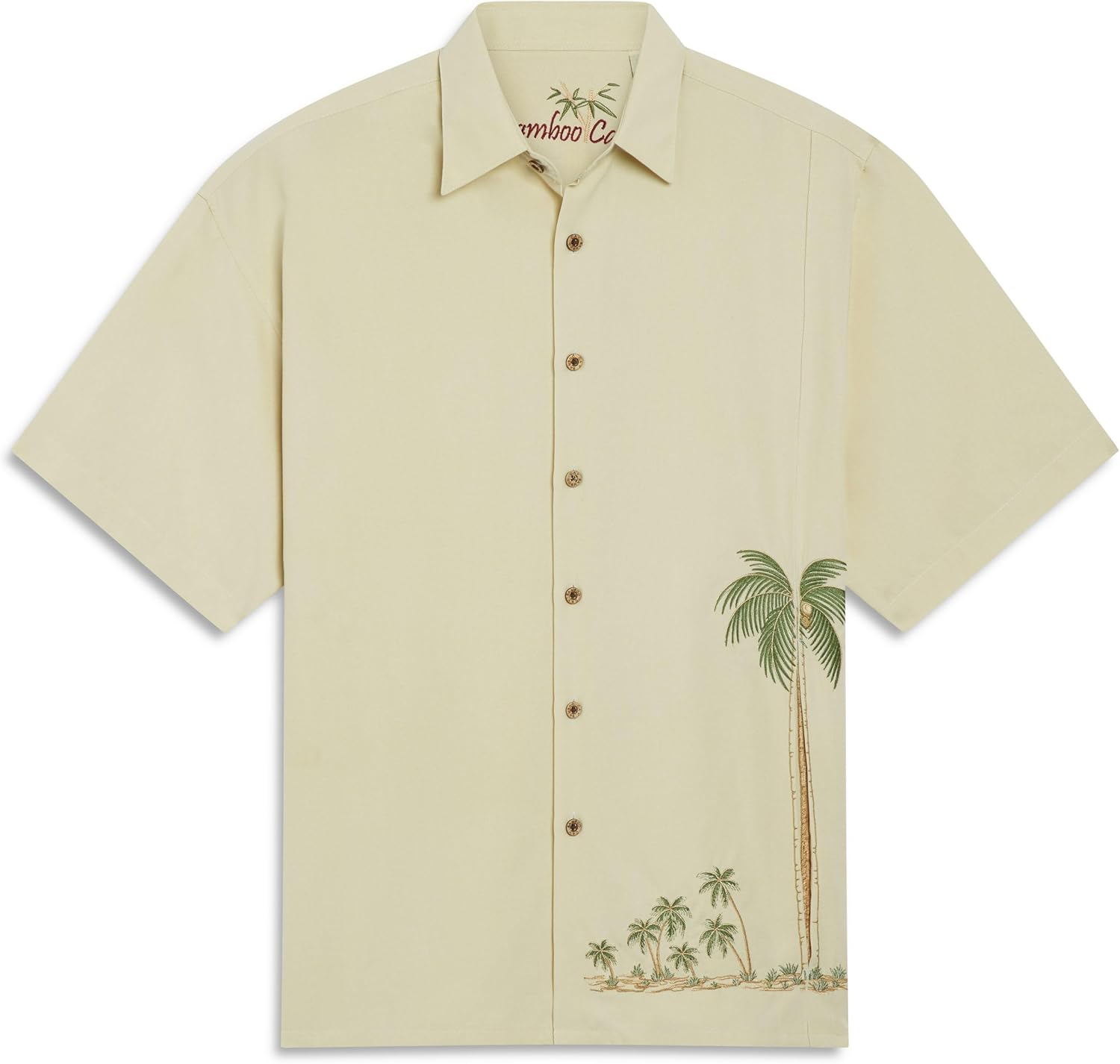 Bamboo Cay Men's Short Sleeve Embroidered Front Elevated Palm Tropical Button Down Camp Shirt