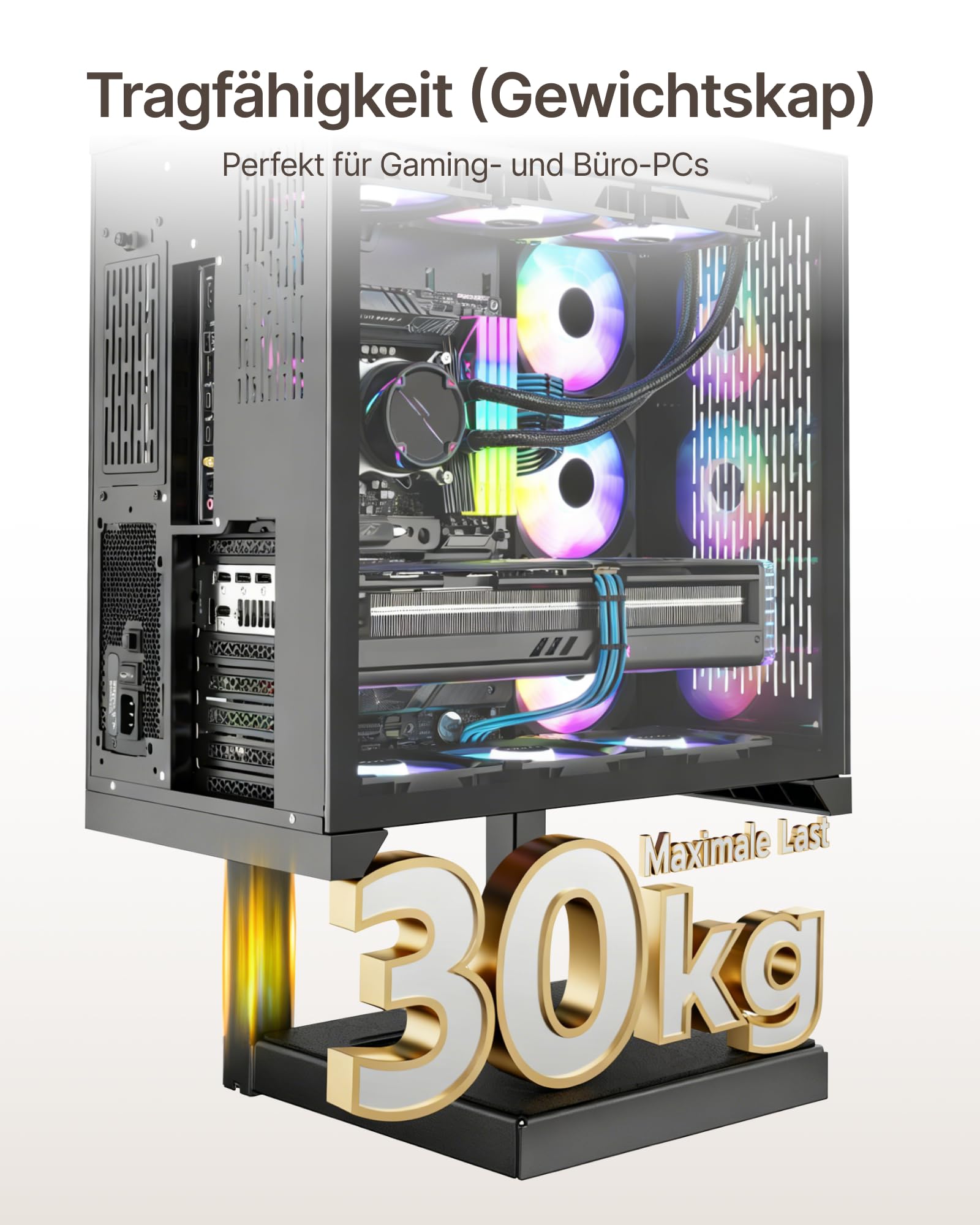 monTEK 30KG PC-Halterung unter Schreibtisch, Ohne Bohren montierbar | Heavy-Duty, Verstellbare Desktop PC Halterung mit Schutzpolstern, 41CM-65CM Höhe, für Büro, Zuhause, Klassenraum, Schwarz