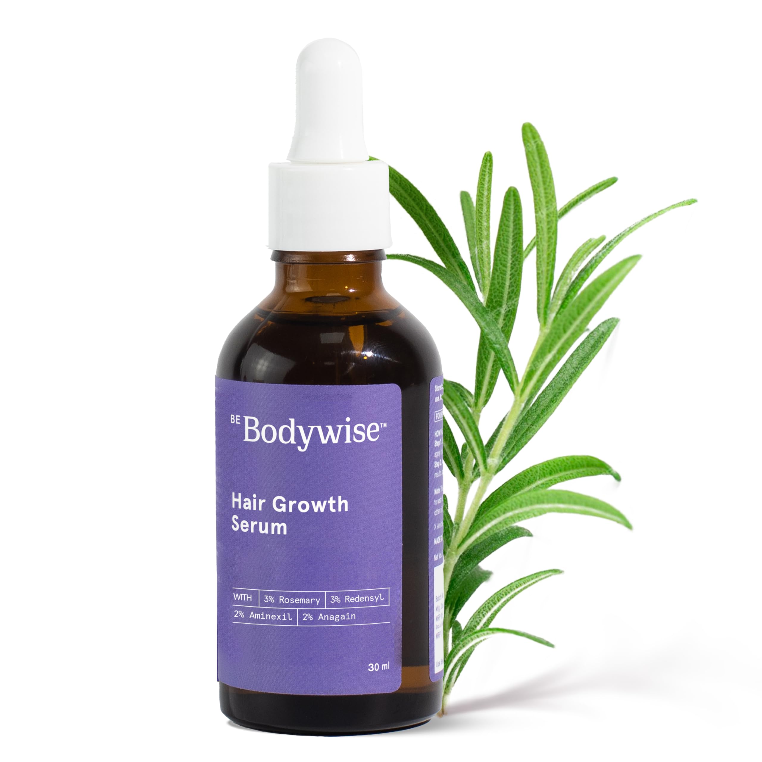 Be Bodywise3% Hair Serum With 3% Redensyl, 2% Aminexil, & 2% Anagain For Thicker & Stronger Hair Prevents Hair Fall & Stimulates Hair Follicles For All Hair Types Rosemary 30 ml (Pack of 1)