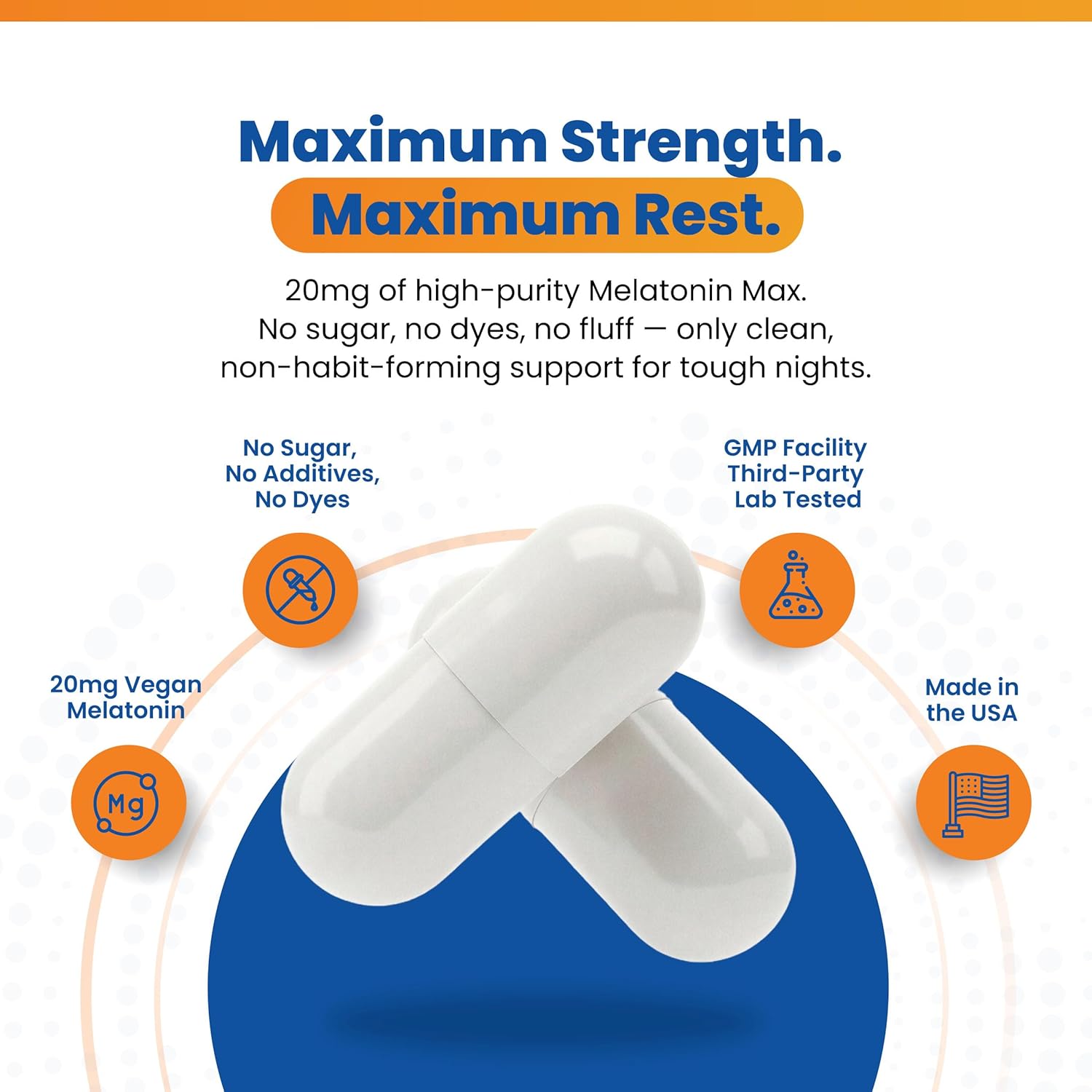 20mg Extra Strength Melatonin MAX – High Dosage Melatonin Sleep Aid and Jet Lag Adjustment Support – 100% Drug-Free, Vegan, Non-GMO, Gluten-Free (2-Pack)