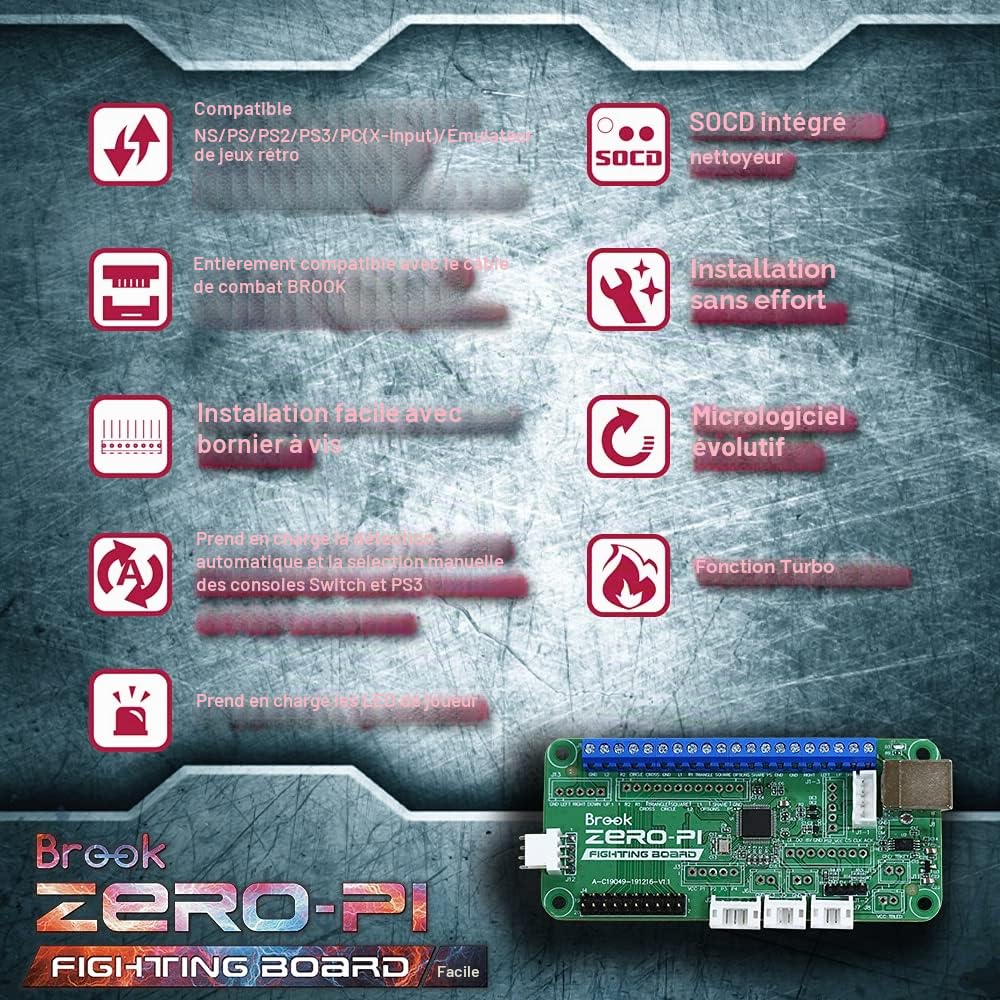 Brook Zero- Pi Fighting Board Easy Version – Compatible avec Switch/PS3/PS2/PS/PC (X-Input)/ Émulateur de Jeu rétro vers connecteur de Terminal à vis d'arcade Inclus