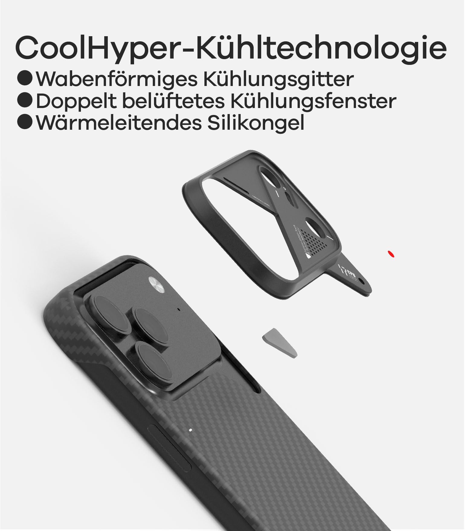 Aulumu A17 iPhone 17 Pro Hülle für MagSafe aus Aramidfaser 1500D Ultradünn Gewebt, CoolHyper Echte Kühlung, Handyhülle für iPhone 17 Pro Case mit Kameraschutz, Schwarz