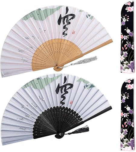 Amajiji Pequeños abanicos de mano plegables, mantente fresco y elegante con abanicos de seda de mano de bambú, perfectos para sofocos, festivales de