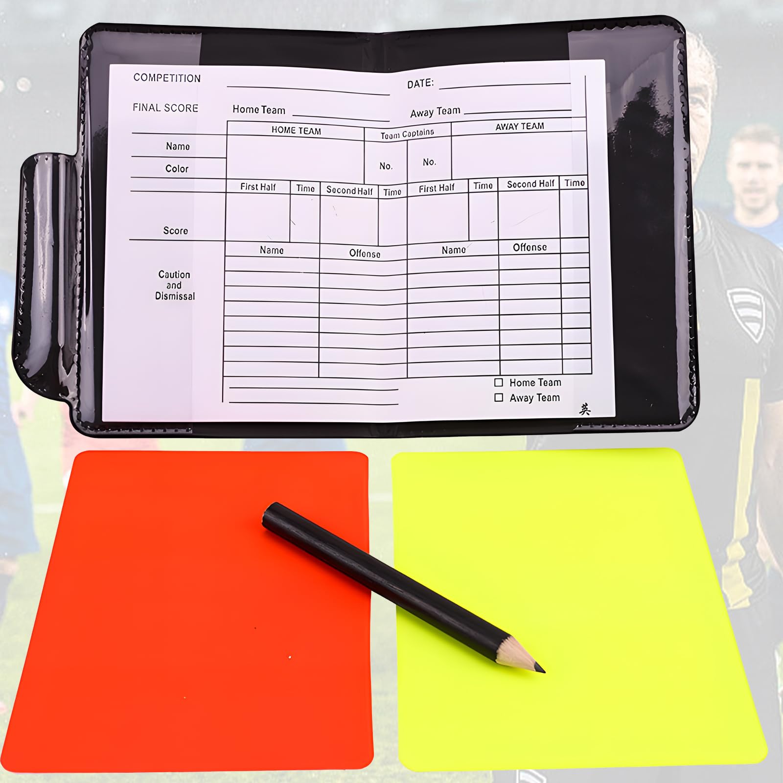 Kit de Tarjetas de Árbitro para Fútbol, Tarjeta de Árbitro Roja Amarilla Kit, Silbato de Árbitro, Hojas de Resultados y Lápiz para Fútbol y Partidos de Baloncesto