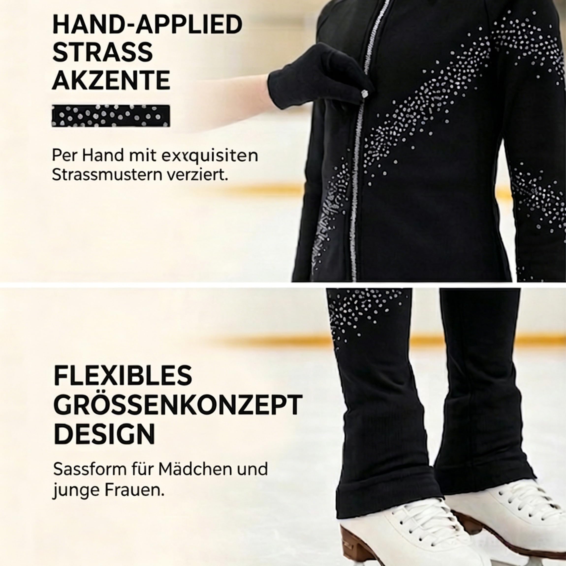 Eiskunstlauf Trainingsanzug Mädchen,Jacke Und Hose mit Diamant Dekoration Atmungsaktiver Stoff Für Eiskunstläuferinnen