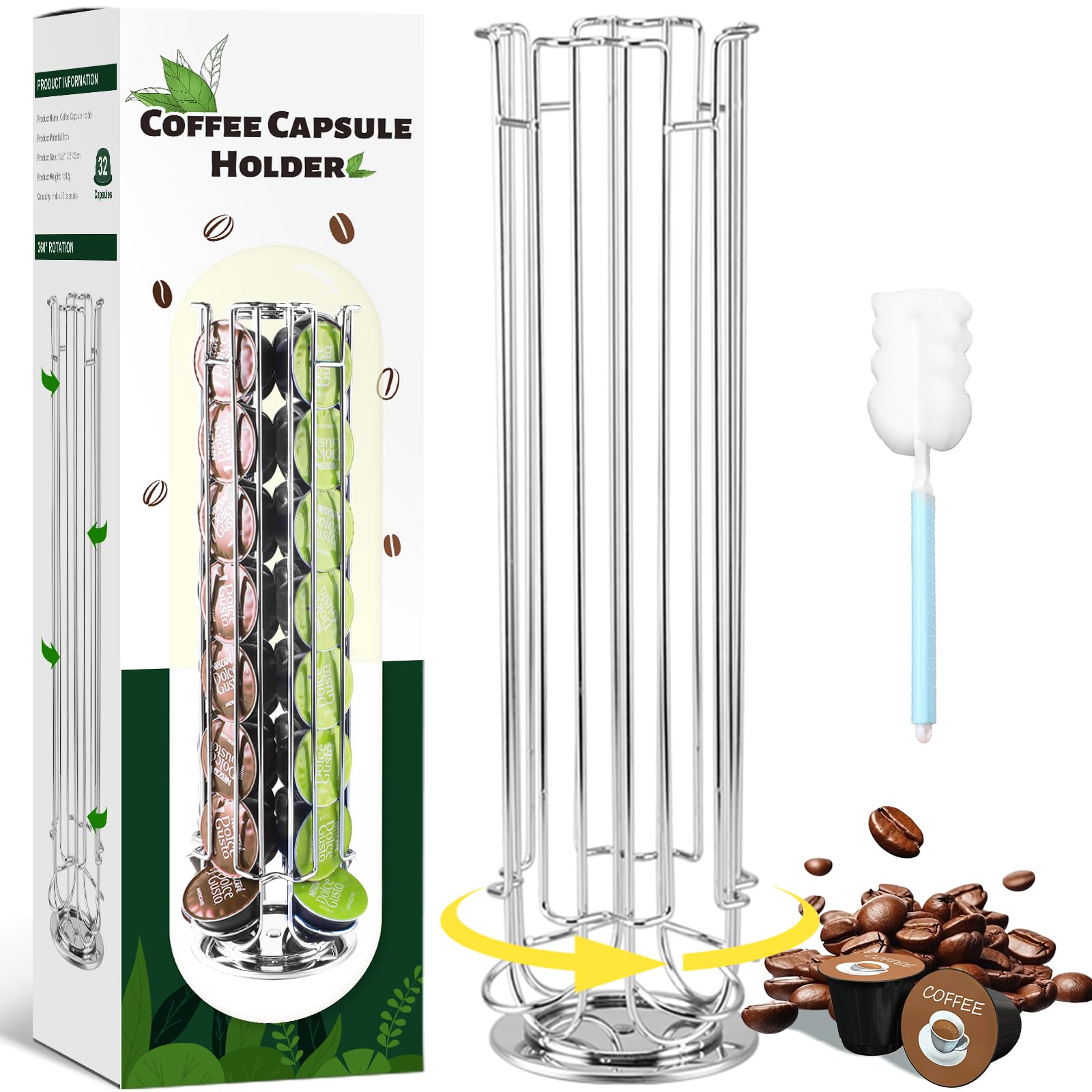 JOYBOY Porta Capsule per Caffè Compatibile con Dolce Gusto Capsules per 32 Capsule,Supporti per Capsule Verticale,Portacapsule Ruotabile a 360° e Antiscivolo,Supporto Girevole Caffe,Risparmia Spazio