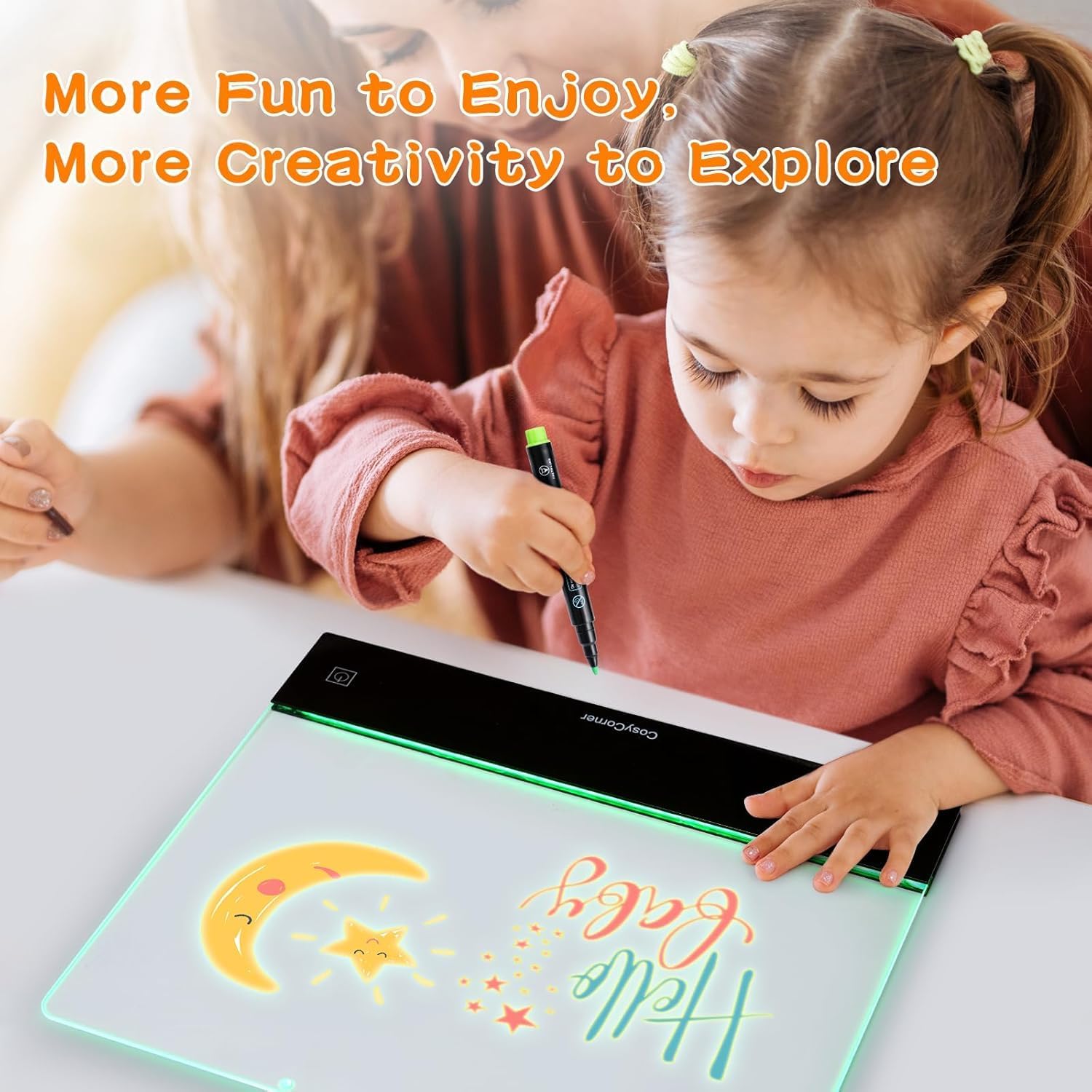 CosyCorner LED Drawing Board for Kids with Neon Effects, 16.6 Inch Rechargeable Light Up Tablet, 20+ Hrs Battery, 7 Markers for Creative Doodle & Tracing Art, Great Gifts for Boys & Girls