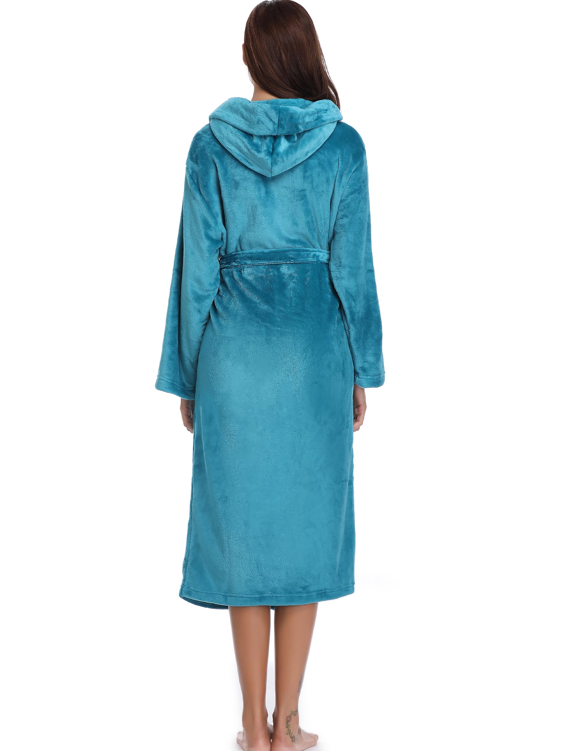 Vlazom Robe de Chambre Polaire Femme, Peignoir Polaire à Capuche Femmes Chaude et Doux Flanelle Pour Hiver Cadeau de Noël