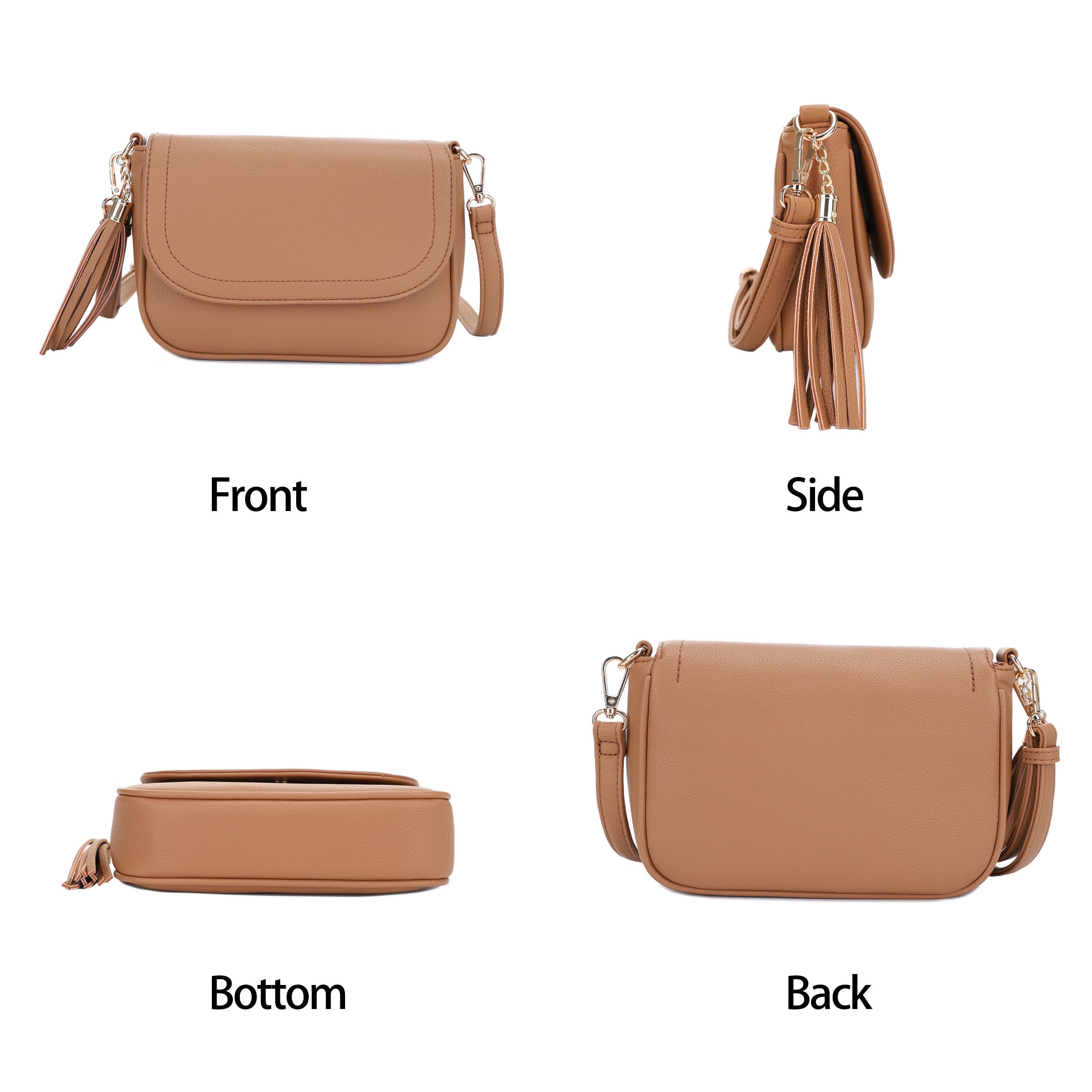 EVVE Bolso bandolera pequeño para mujer, con solapa, con borlas, de piel vegana, bolso de hombro