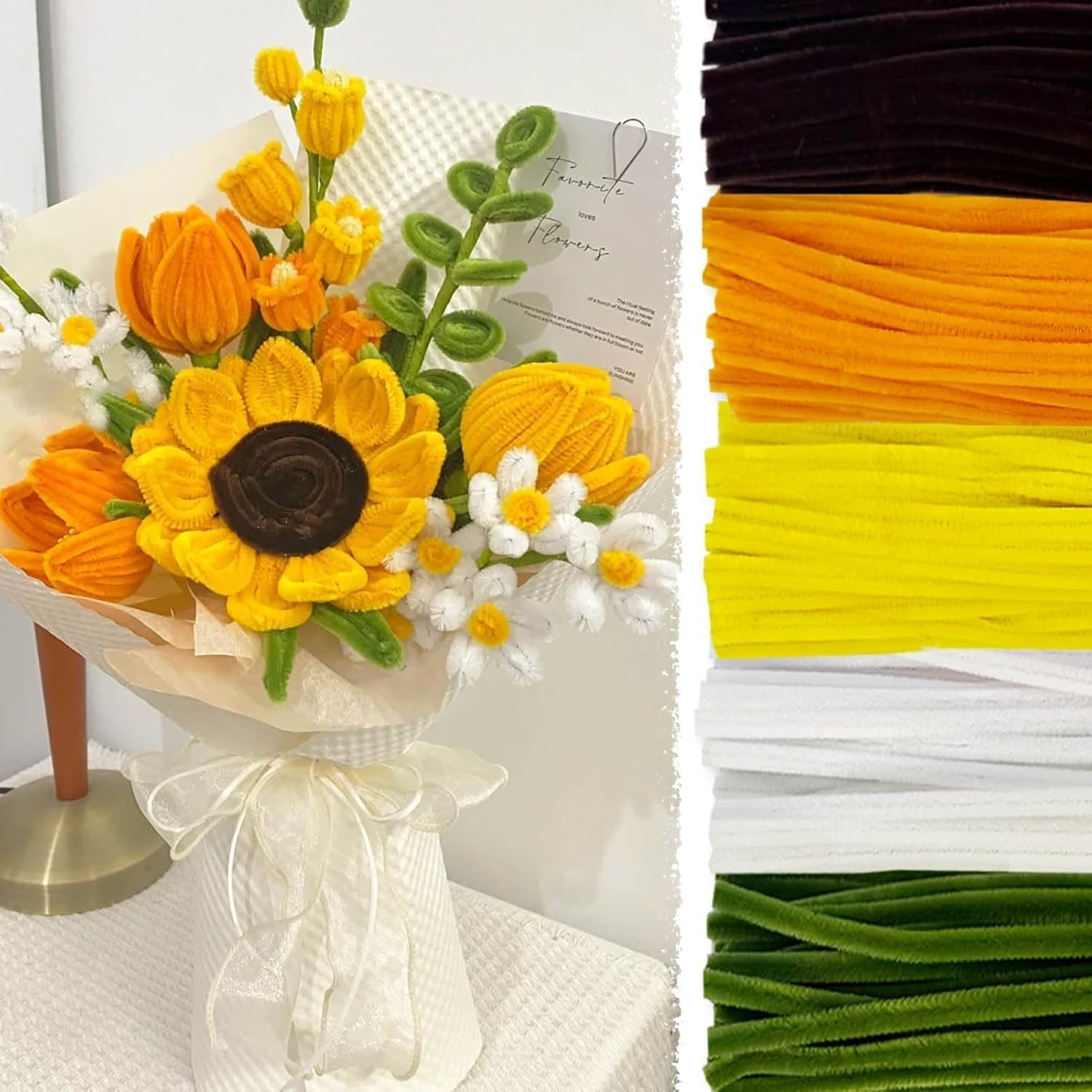 BOLT BEE Thick Pipe Cleaners Craft Set, Chenille Stems, 3 Assorted Pastel Macaron Colours, 30cm Length, Matte Finish, for DIY Art Projects (Sunflower 250pcs)-image-23