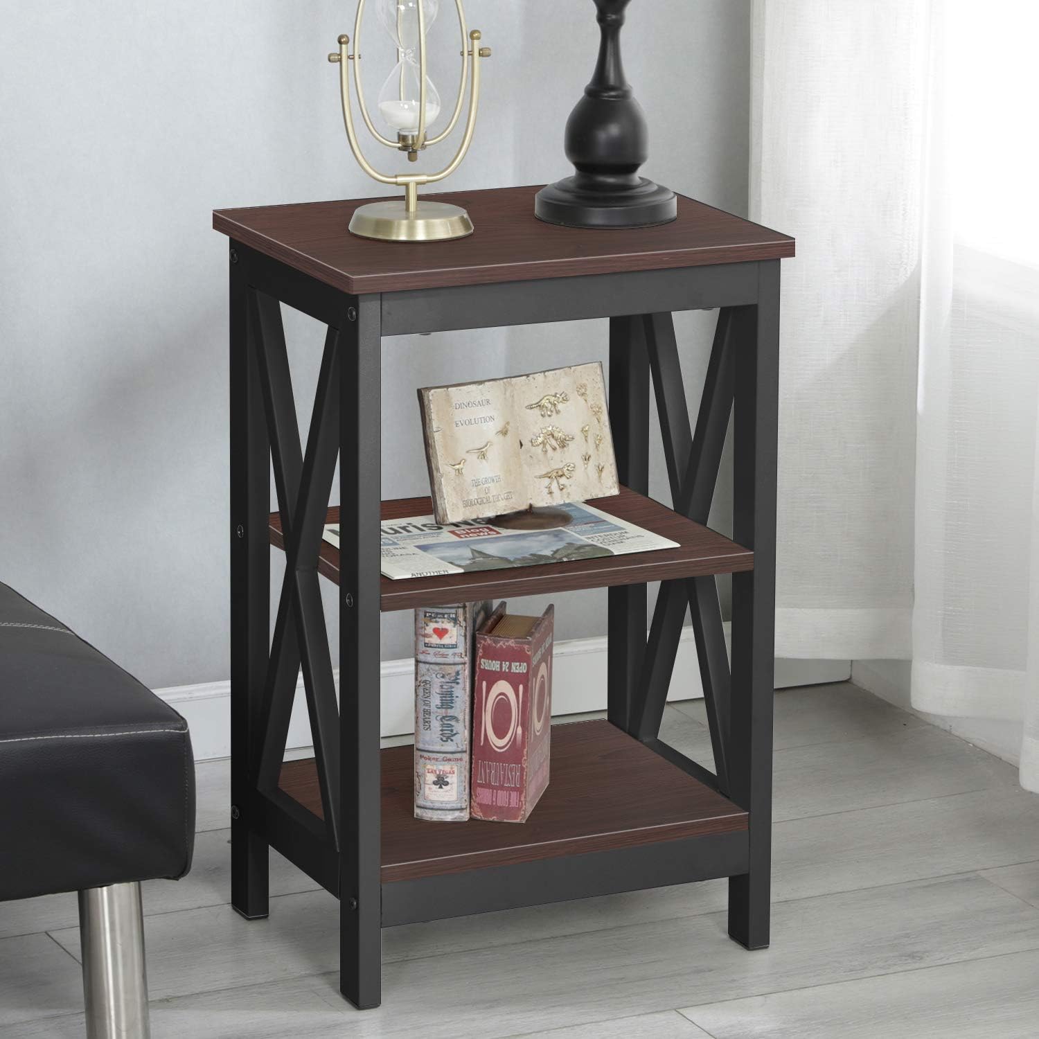 soges Console table End Table Coffee Table Night Stand Side Table Sofa Table with 3-Tier Shelf,black,DX-240A-BW