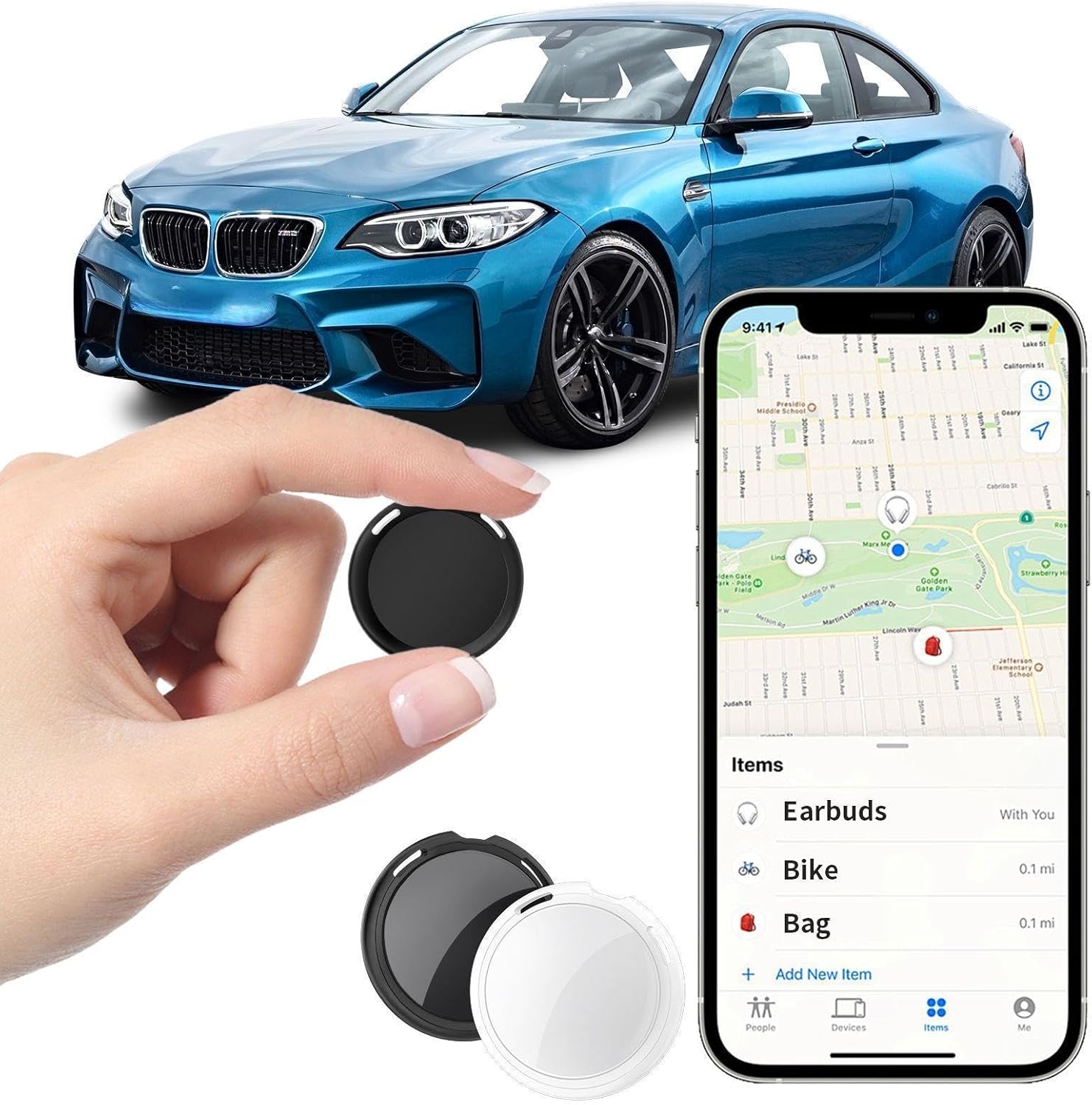 2 Pack Mini GPS Trackers for Vehicles Work with Find My (iOS Only) Real Time Car Air Tracker Tags Hidden Car Locator Tracking Device Global Coverage No Monthly Fee or Subscription No SIM Card Required