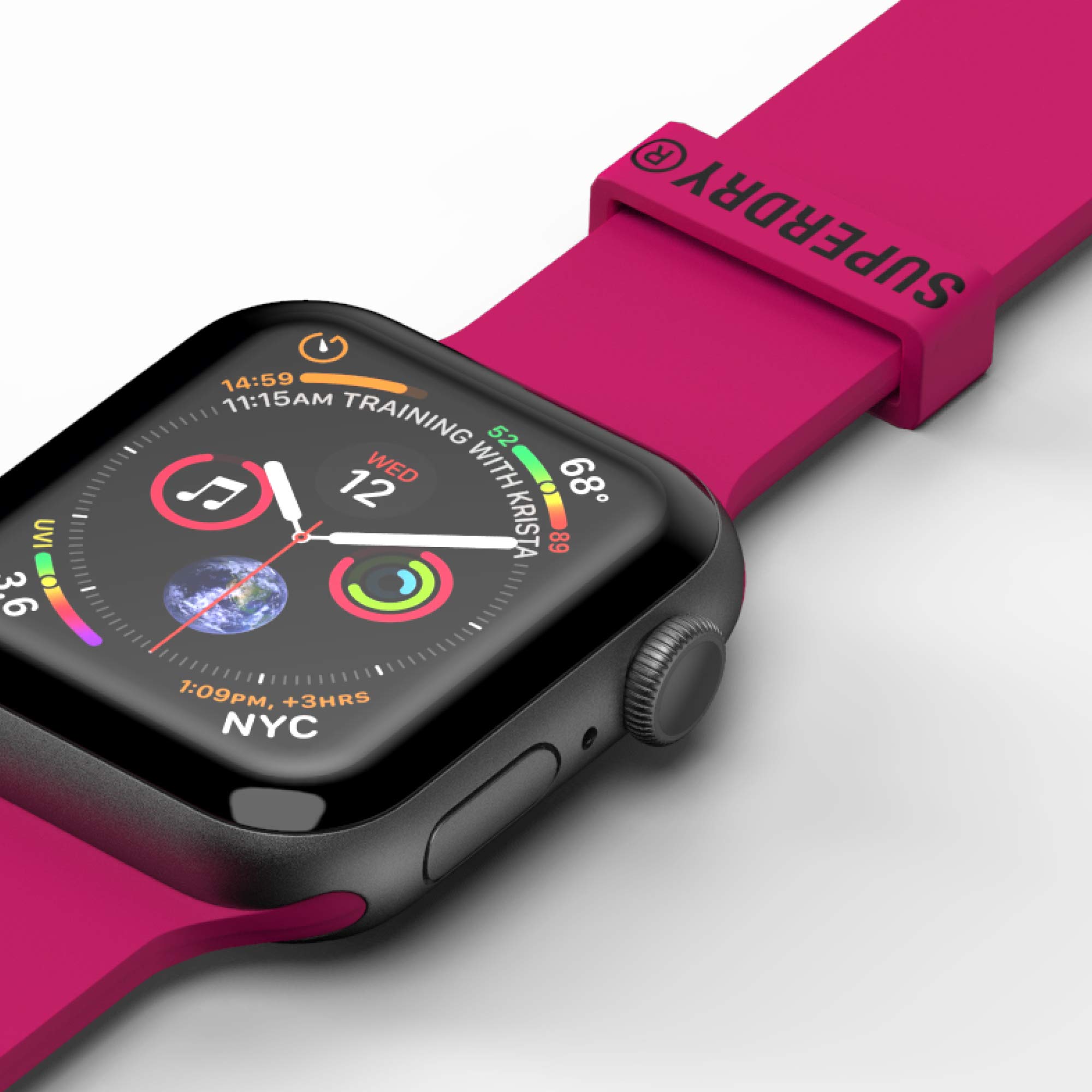 Superdry Pasek do zegarka kompatybilny z Apple Watch, nylonowy pasek z tkaniny, wygodny, elastyczny, idealny do uprawiania sportu, fitnessu, biegania, 42/44 mm, różowy