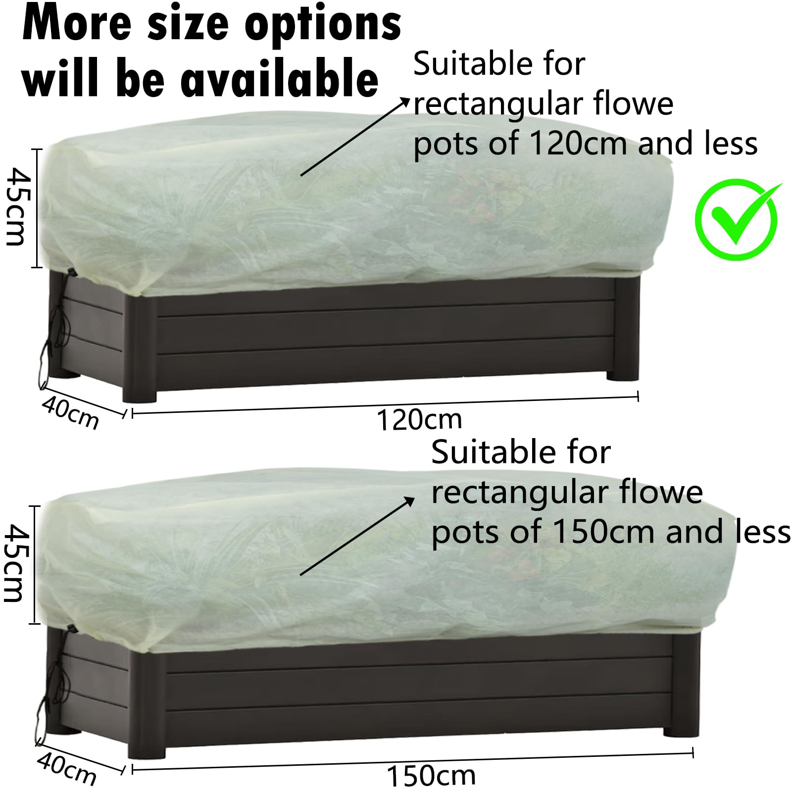 Housse De Protection Hivernale Pour Plantes - Tissu Non Tissé épais 50 G/m² - Rectangulaire 150x45x40 Cm - Anti-gel, UV - 7