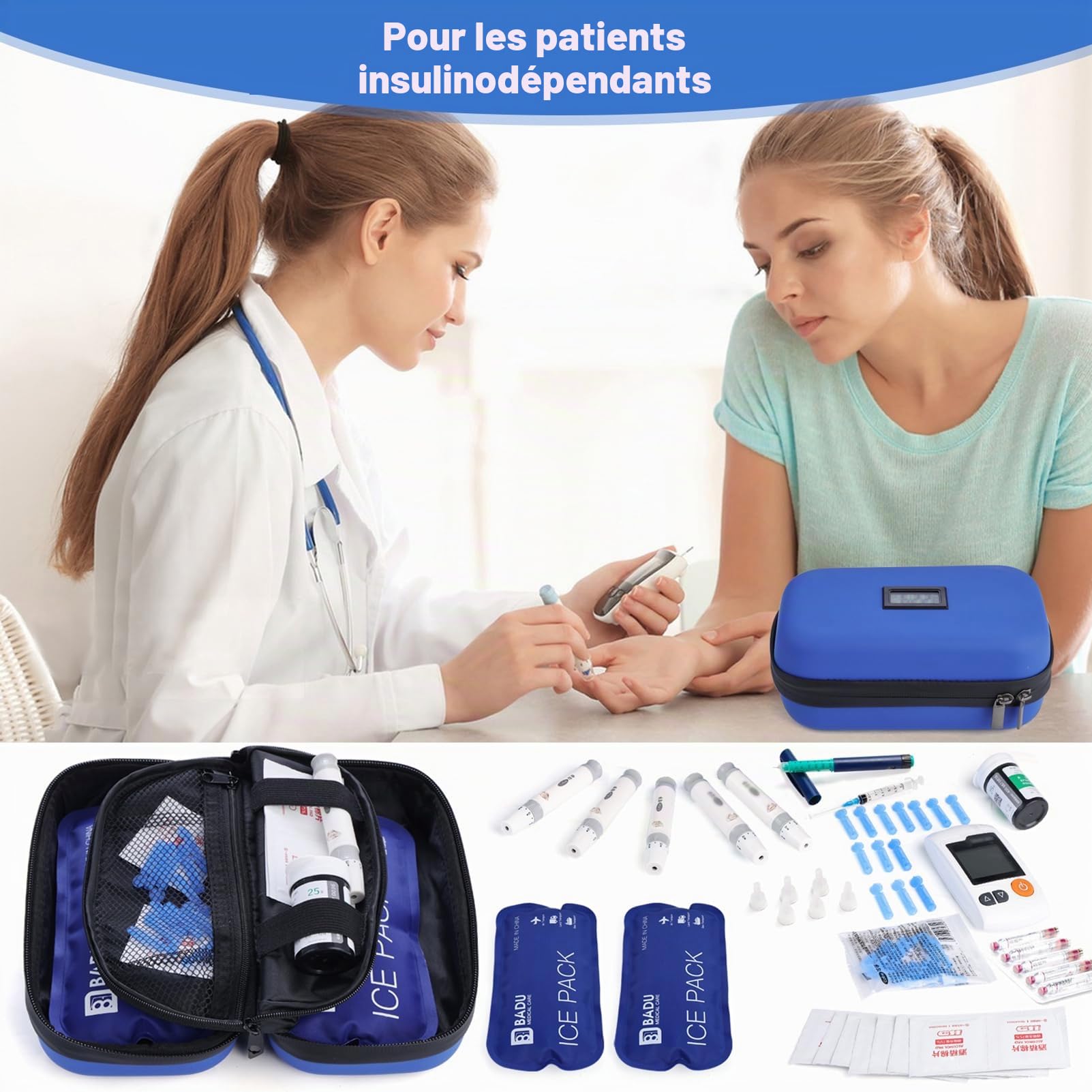 Glacière à insuline approuvée par la TSA pour Voyage avec thermomètre, Affichage de la température, Sac de Voyage pour diabétique avec 2 Blocs réfrigérants réutilisables pour Voyage