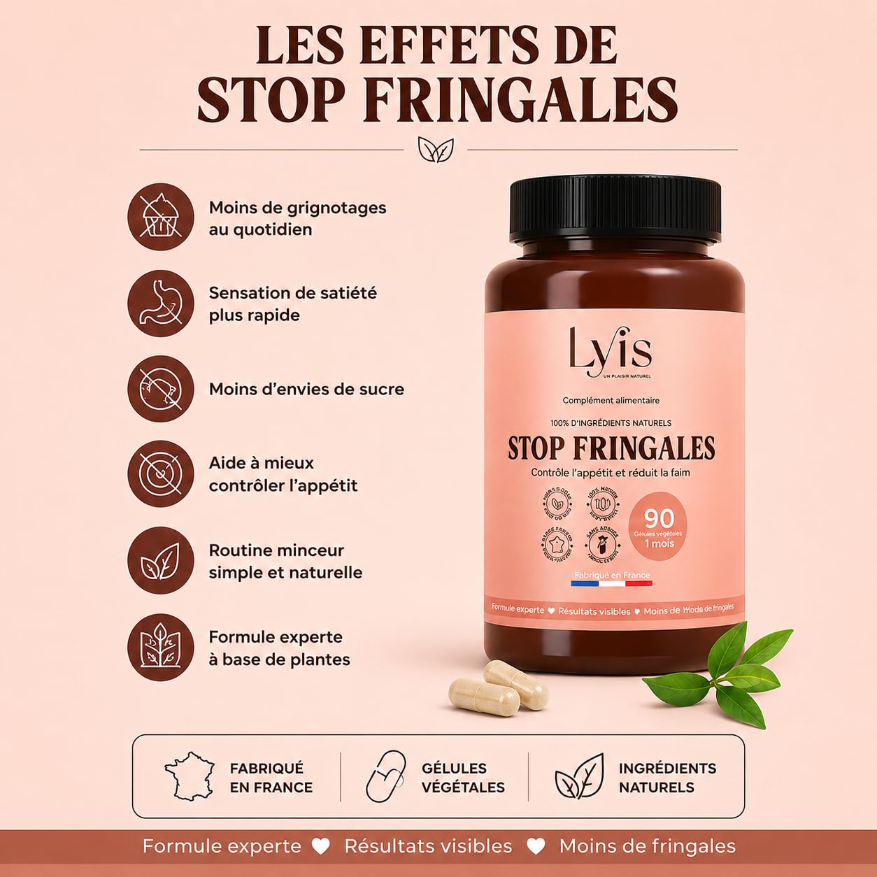 Stop Fringales | Contrôle de l’Appétit & Envies Sucrées | Konjac, Gymnema, Griffonia, Chrome | 90 Gélules Hautement Dosées – 1 Mois | Fabriqué en France | Lyis Paris