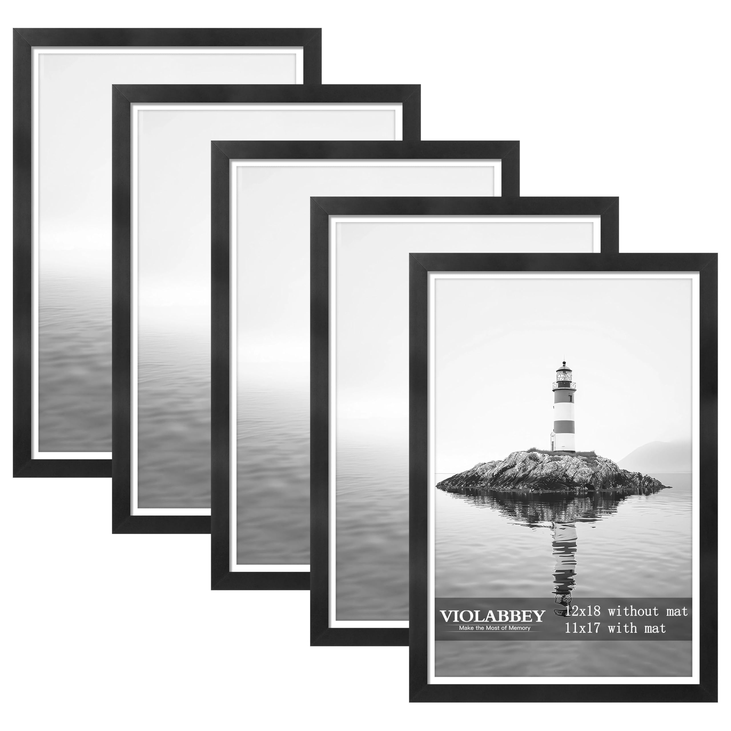 violabbey 12x18 poster frame set of 5, black frames for 11x17 pictures with mat or 12 x 18 without mat, gallery wall frame