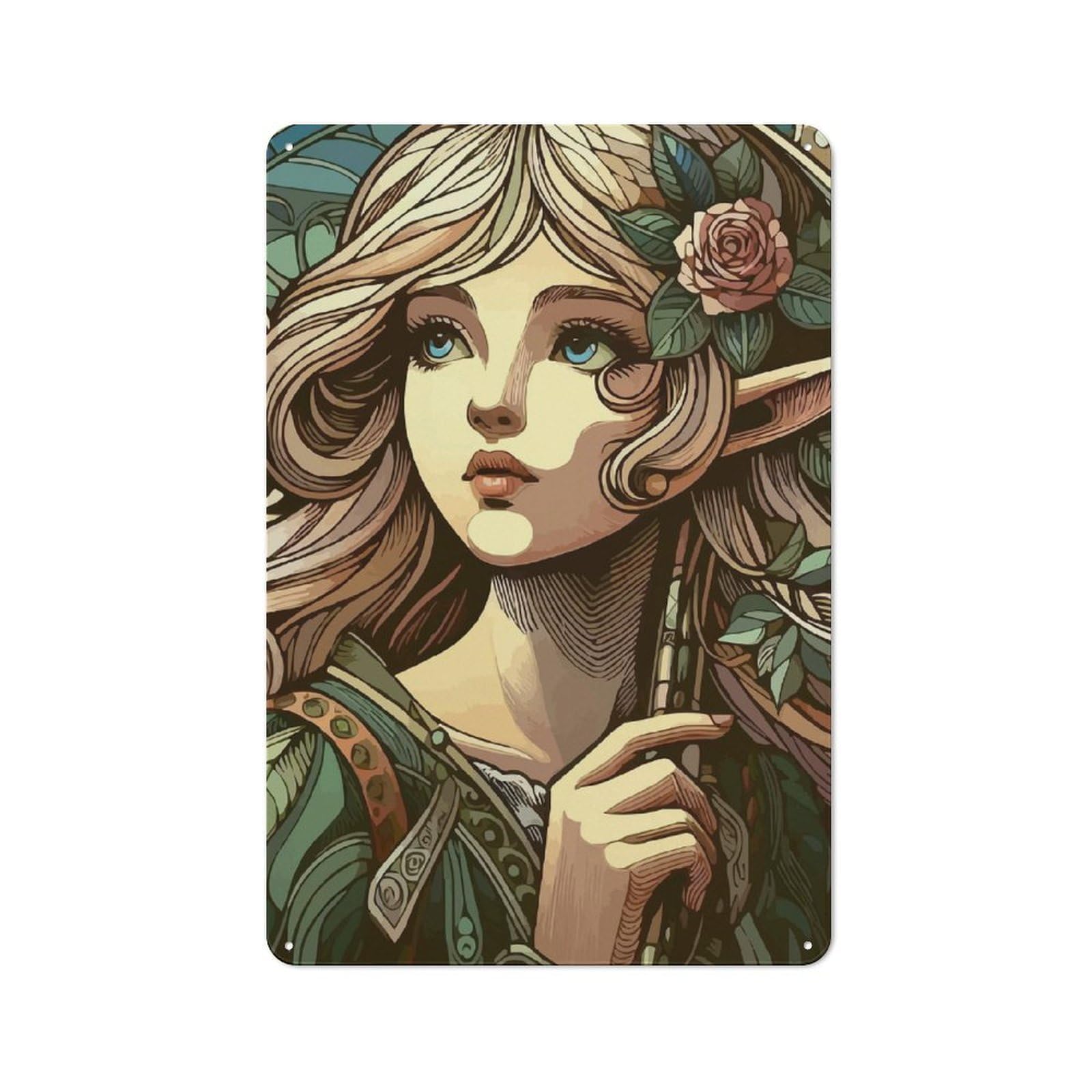 Junmoney Art Nouveau Elf Vintage Tin Sign 30X20cm Featuring Porch Wall Decor For Patio Bar, Workshop, Shed Or Kitchen