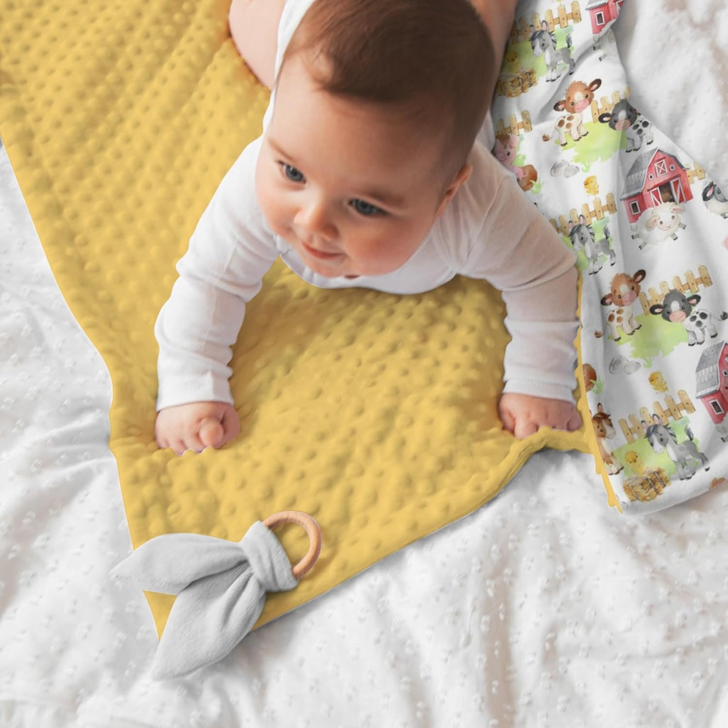 Farm Life Animal Baby Blankets for Girl Boy 30" x 40", Yellow Barn Soft Double Layer Minky Blanket with Dotted Fleece Back, Nursery Bed Receiving Quilt for Newborn Infant Toddler Shower Gift - Image 4