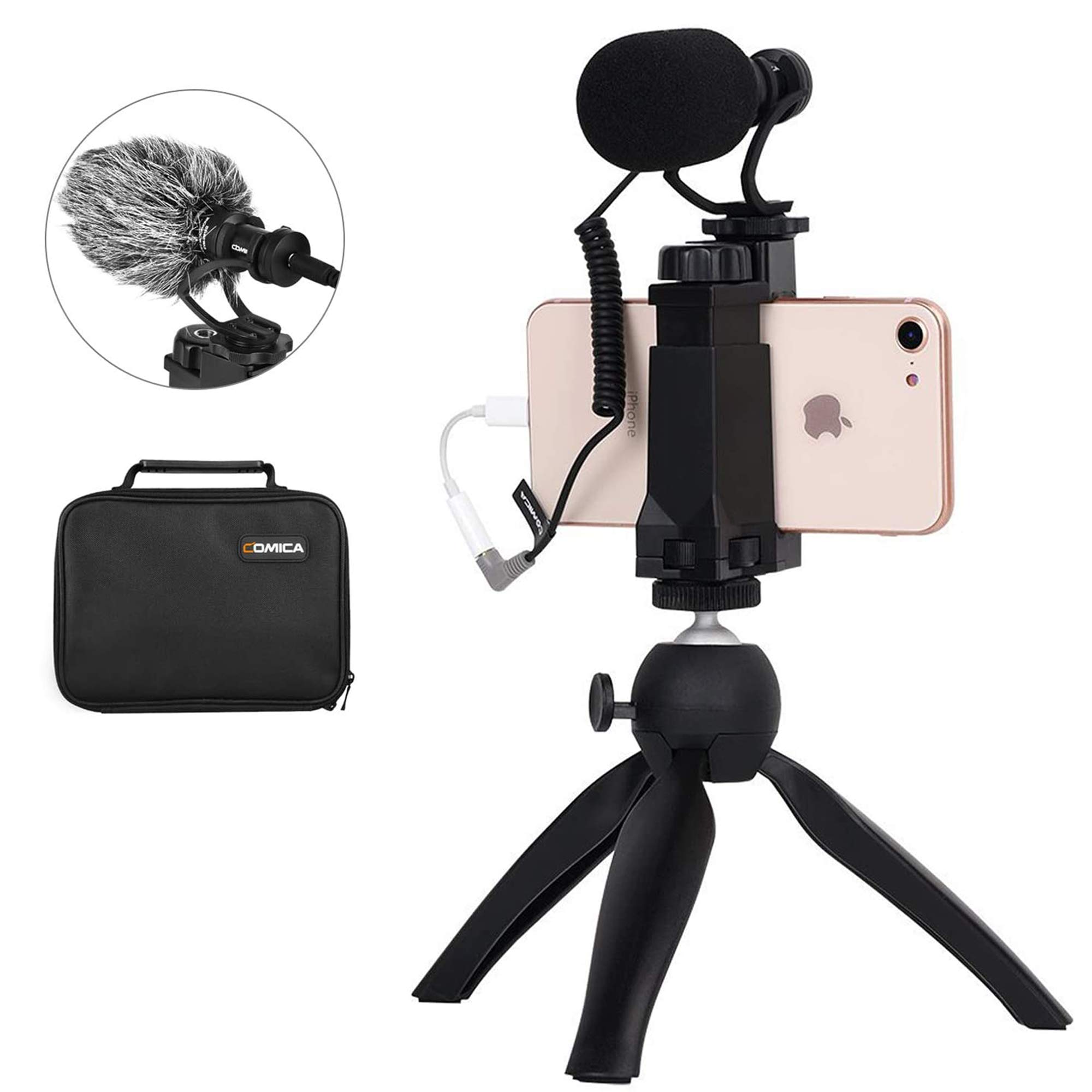 Comica Smartphone Video Kit CVM-VM10-K2 Filmmaker Mini Tripod with Shotgun Video Microphone Video Rig for iPhone X 8Plus 8 7Plus 7 Samsung Huawei etc.