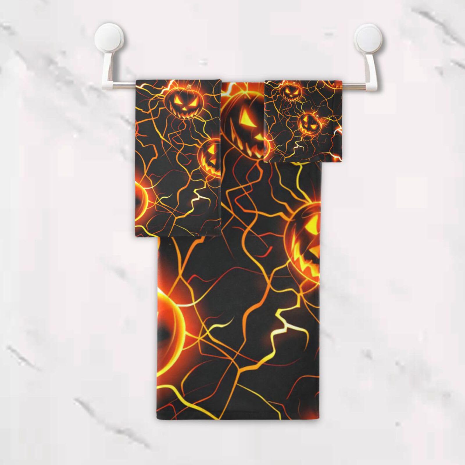 Horrors Lightning Pumpkin Halloween morbido asciugamano viso set 3 pezzi, 1 asciugamano da bagno, 1 asciugamano mani 1 panno per la casa cucina hotel palestra nuoto spa