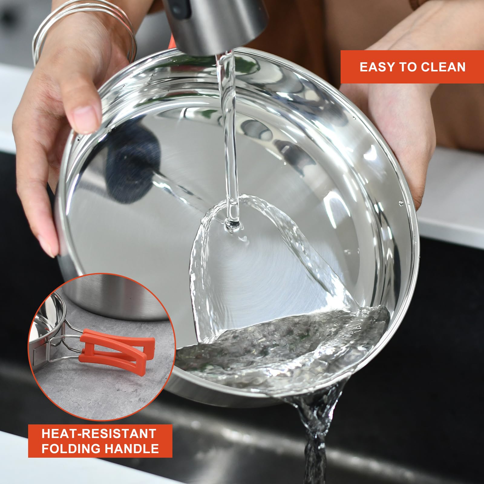 Juego de utensilios de cocina de acero inoxidable 304 para camping, sartén, olla y hervidor de agua con mango plegable, ligero, hervido rápido, apto para interiores y exteriores, para pesca