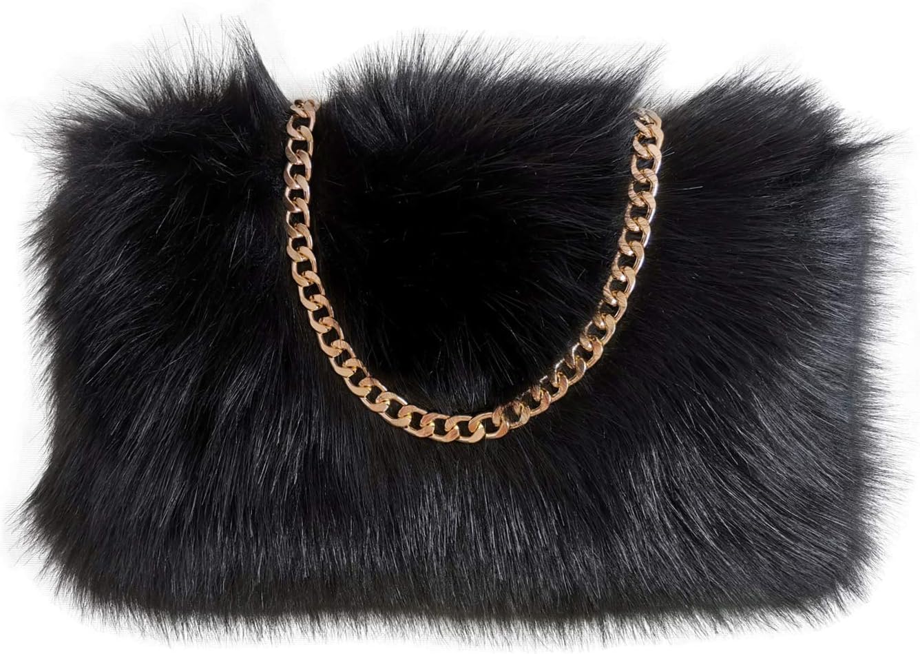 FHQHTH Faux Fox Fur Purse Fuzzy Handbags for Women Evening Handbags Al alloy Shoulder Strap