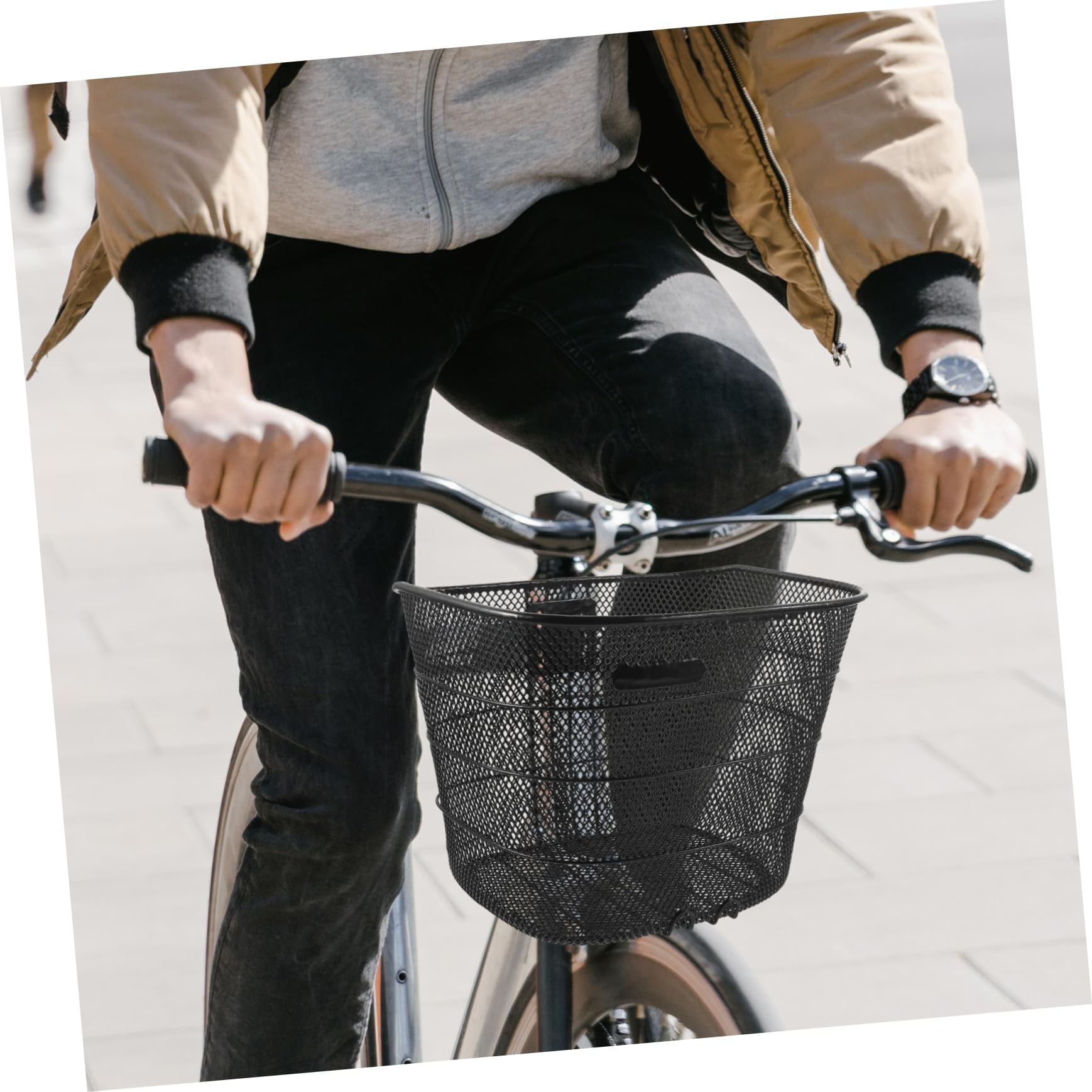 Multifunktionaler Fahrradkorb aus Metall für Lenker, Groß, Schwarz