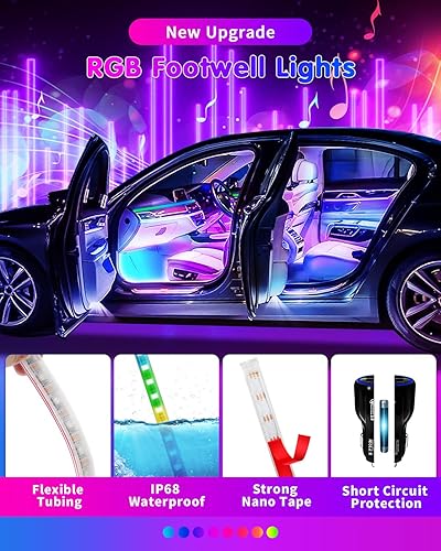 Miniatura 2 de Luz LED para interior de automóvil, RGB Dreamcolor interior de sincronización de música, tira de luz para debajo del tablero, tira de luz acrílica