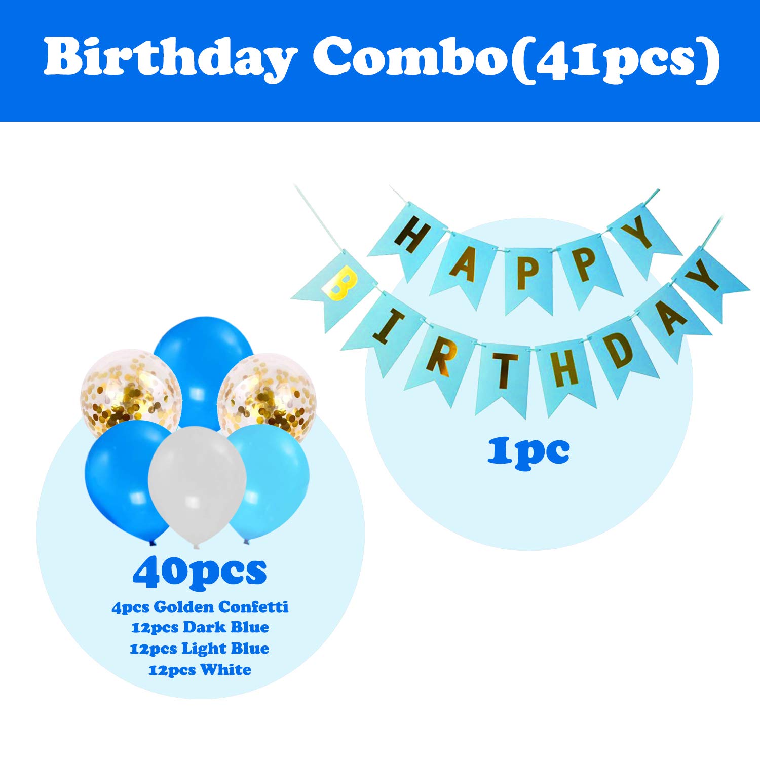 Party Propz Paper Birthday Balloons For Decoration - 41 Pcs Blue Balloons For Birthday Decoration With Happy Birthday Banner And Confetti Balloons | Birthday Decoration Items For Boy