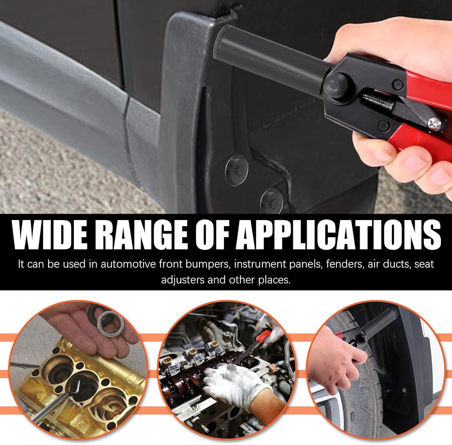 Tanstic 47Pcs Plastic Rivet Gun Set, Includes 40Pcs Black Nylon Blind Rivets, Hand Riveter, Fastener Removal Tool, Precision Hook Set with Storage Case for Automotive