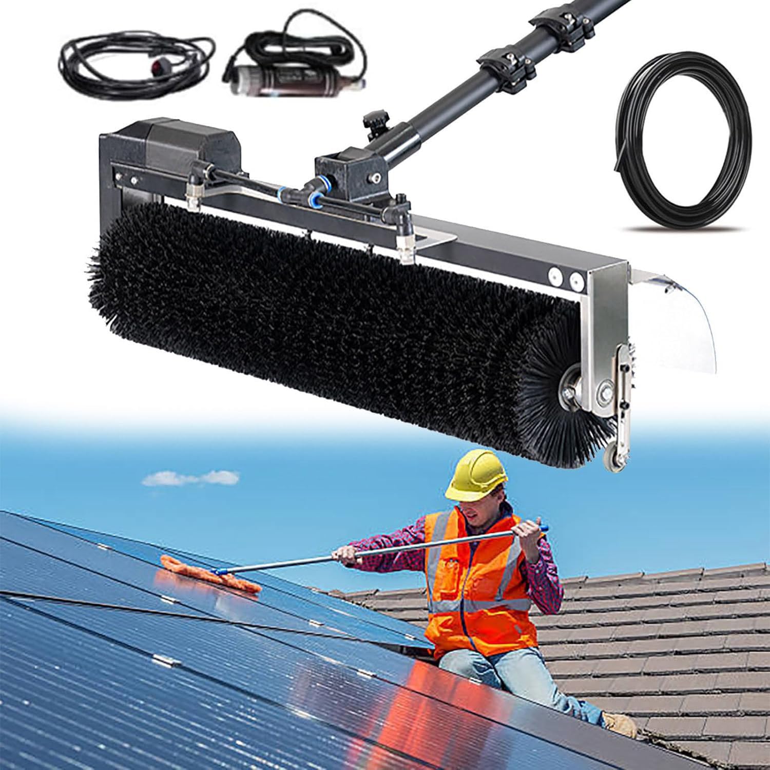 Aioneer Automatic Rotary Cleaning Brush With Adjustable Extension Rod For Solar Panels, Roofs, And Windows-7.5M(24.6ft)
