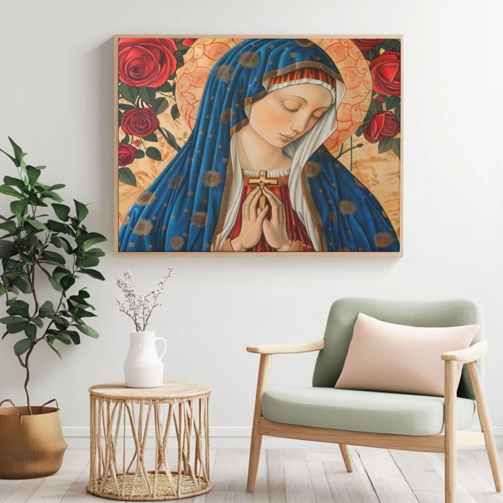 Kit per pittura con numeri per adulti, pittura a rosa con numeri per principianti, pittura acrilica con 6 pennelli, pittura ad olio per decorazione da parete, 105 x 80 cm, senza cornice) MK85