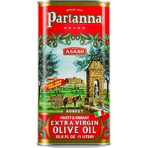 Partanna Robust Extra Virgin Olive Oil - Premium 100% Castelvetrano Oil-High Polyphenol-First Cold Pressed - Early Harvest in Sicily - Award Winning Italian EVOO -Monovarietal -33.8 fl oz (1 L) Tin