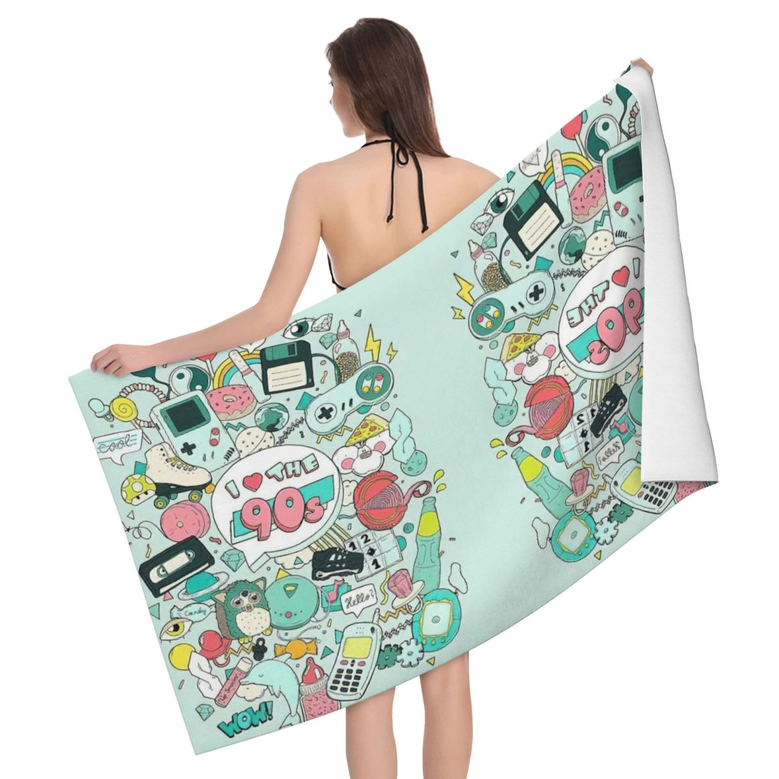 Serviette de bain microfibre pour le sport et la plage motif coloré des années 90