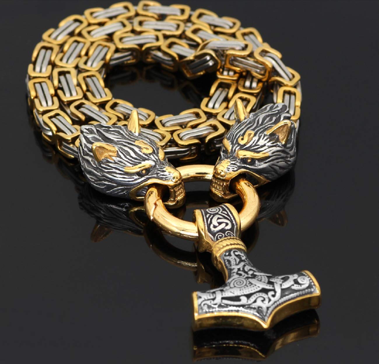 Buy Prettyrosary Men Viking Necklace Wolf Head Norse Thor's Hammer