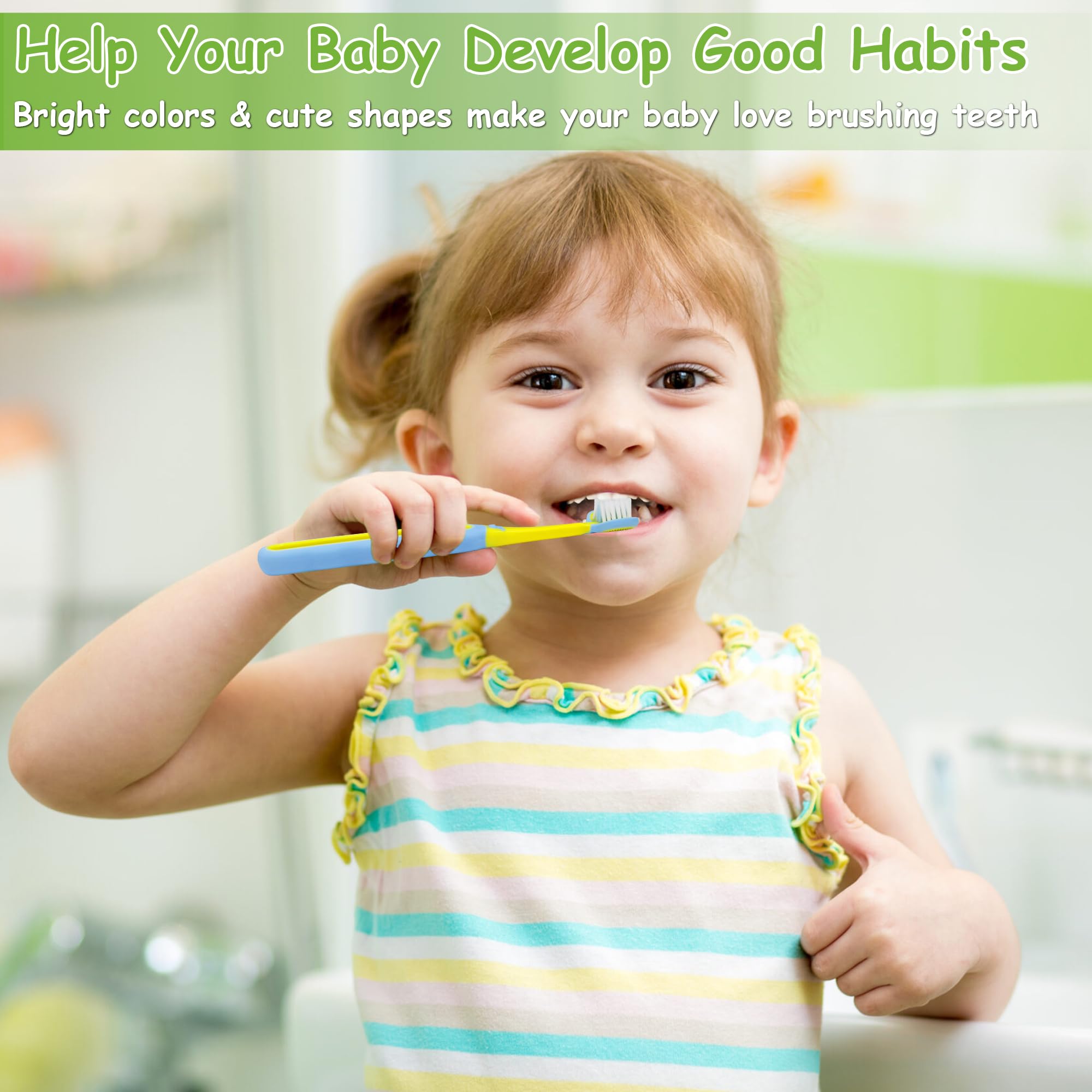 Cepillo de dientes para niños pequeños, paquete de 4, cepillo de dientes suave para bebés, eficiente de 3 caras, cepillo de dientes para niños de 1 a 12 años, cepillo de dientes de 7
