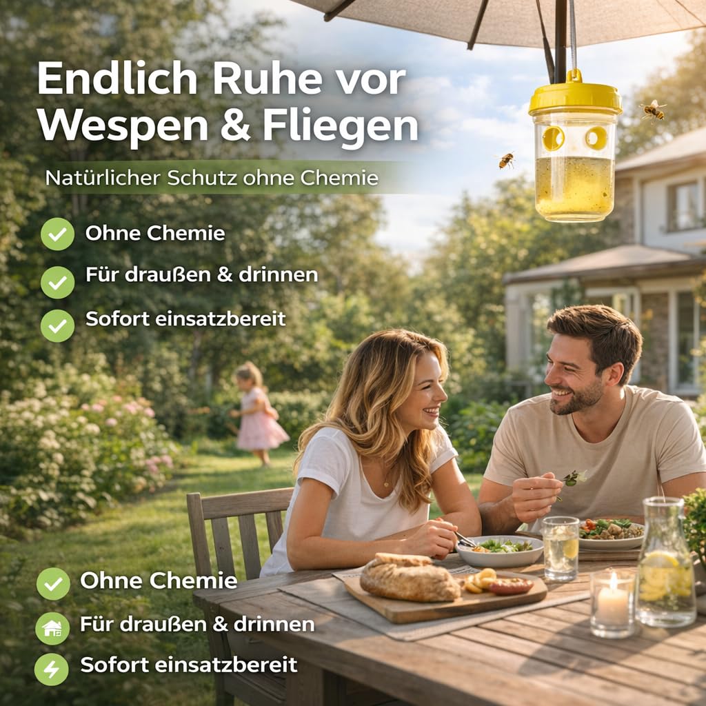 Wespenfallen Set - effektives Mittel gegen Wespen – ideal zur Wespenabwehr im Außenbereich wie Terrasse, Garten und Gastronomie (15x)