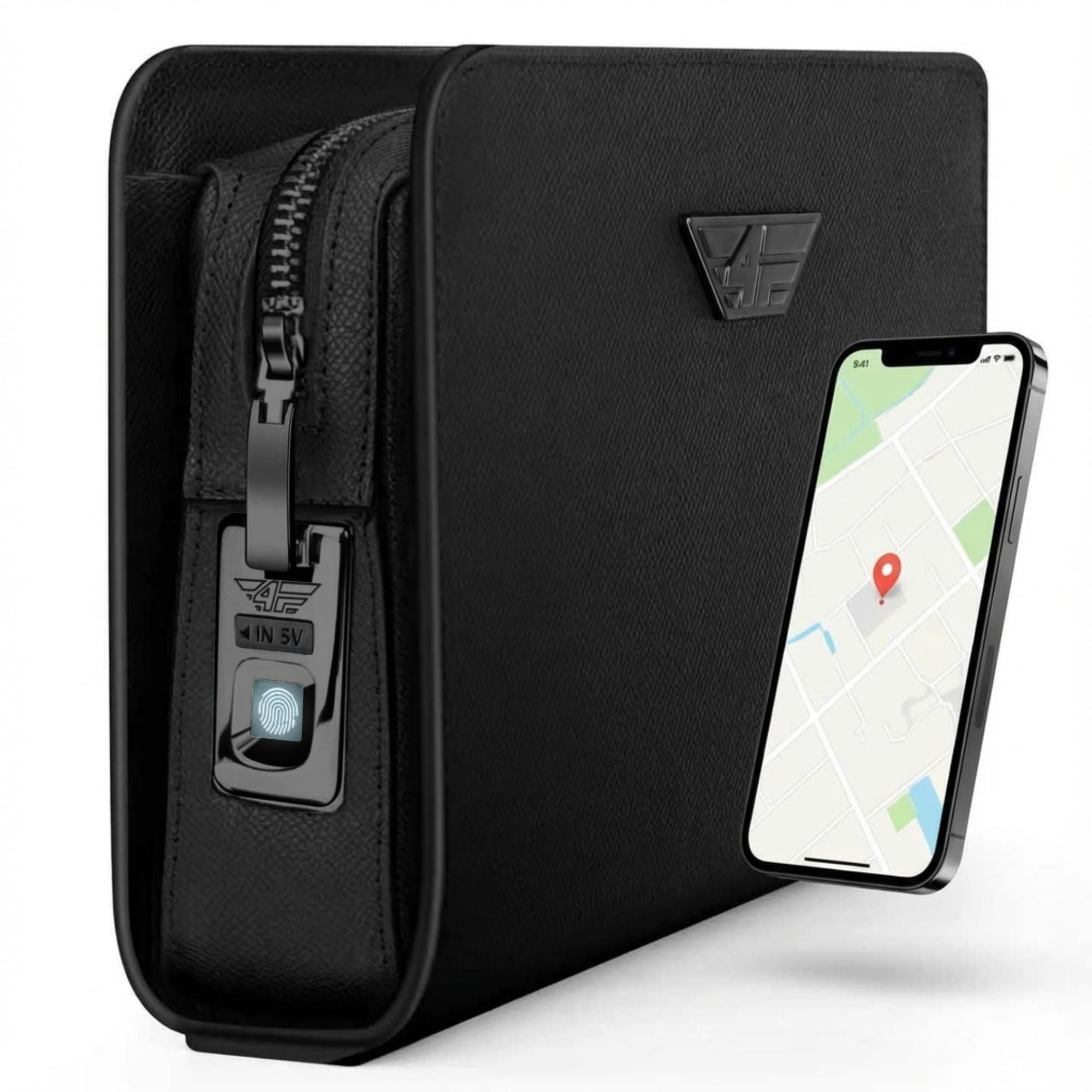 Männerhandtasche mit Fingerabdruck-Schloss & Smart Tracker Kompatibel mit Apple Wo ist? APP, Sicherheits-Handgelenktasche aus Leder für Herren, Clutch mit Kartenfach & 2 Fächer