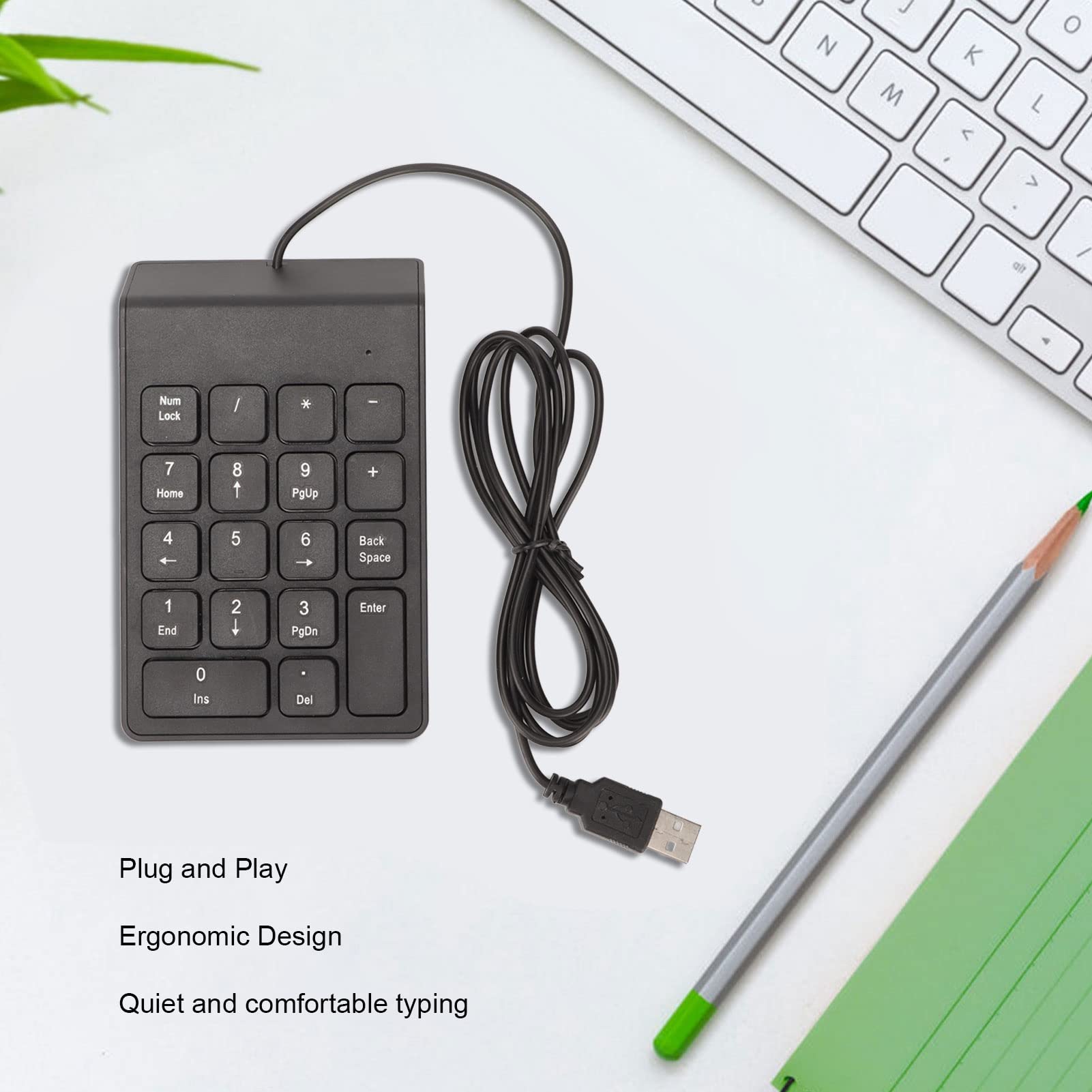 Sxhlseller Pavé Numérique Mécanique à 18 Touches, pavé Numérique Filaire pour Ordinateur Portable, Ordinateur de Bureau, USB Plug and Play avec Conception Ergonomique et Câble de 4,2 Pieds (Black)