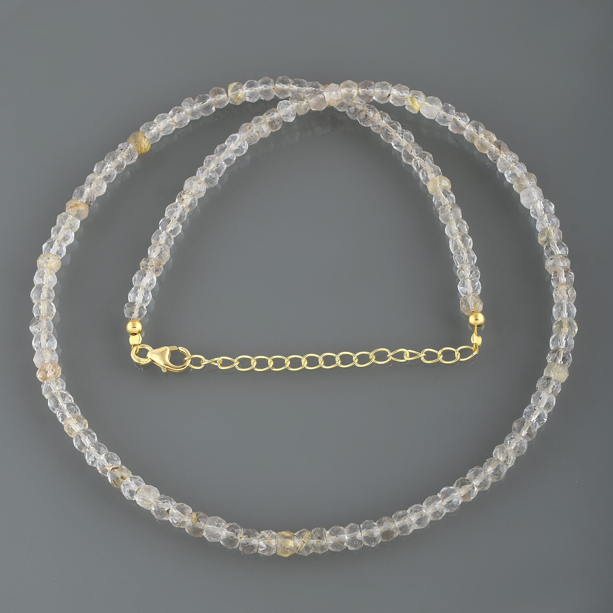 Collar de rutilo dorado natural: cadena de plata 925 con piedra preciosa de cuarzo de cristal facetado redondo – elegante regalo de joyería de rutilo para mujeres, Gema Plata
