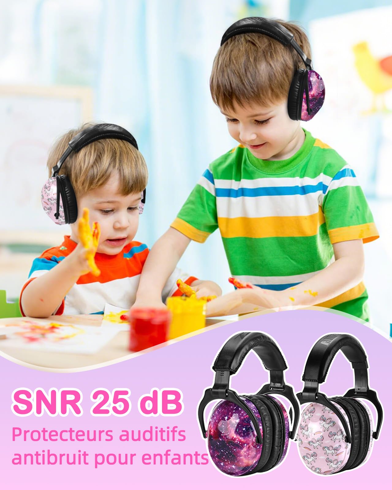 ZOHAN 030 Lot de 2 casques anti-bruit pour enfants, SNR 27 dB pour autisme, TDAH, feux d'artifice, concert